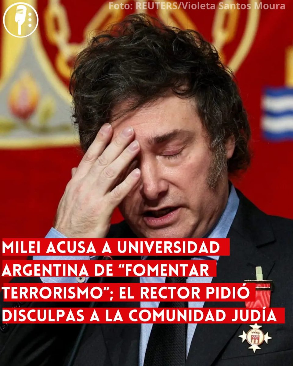 ReporterosMX_'s tweet photo. ⭕ OJO | MILEI ACUSA A UNIVERSIDAD ARGENTINA DE “FOMENTAR TERRORISMO”; EL RECTOR PIDIÓ DISCULPAS A LA COMUNIDAD JUDÍA 

Milei (@JMilei) acusó a la UNR de "fomentar terrorismo" por proyectar un documental sobre Palestina; el rector pidió disculpas a la comunidad judía argentina. https://t.co/as3KbY6ikn