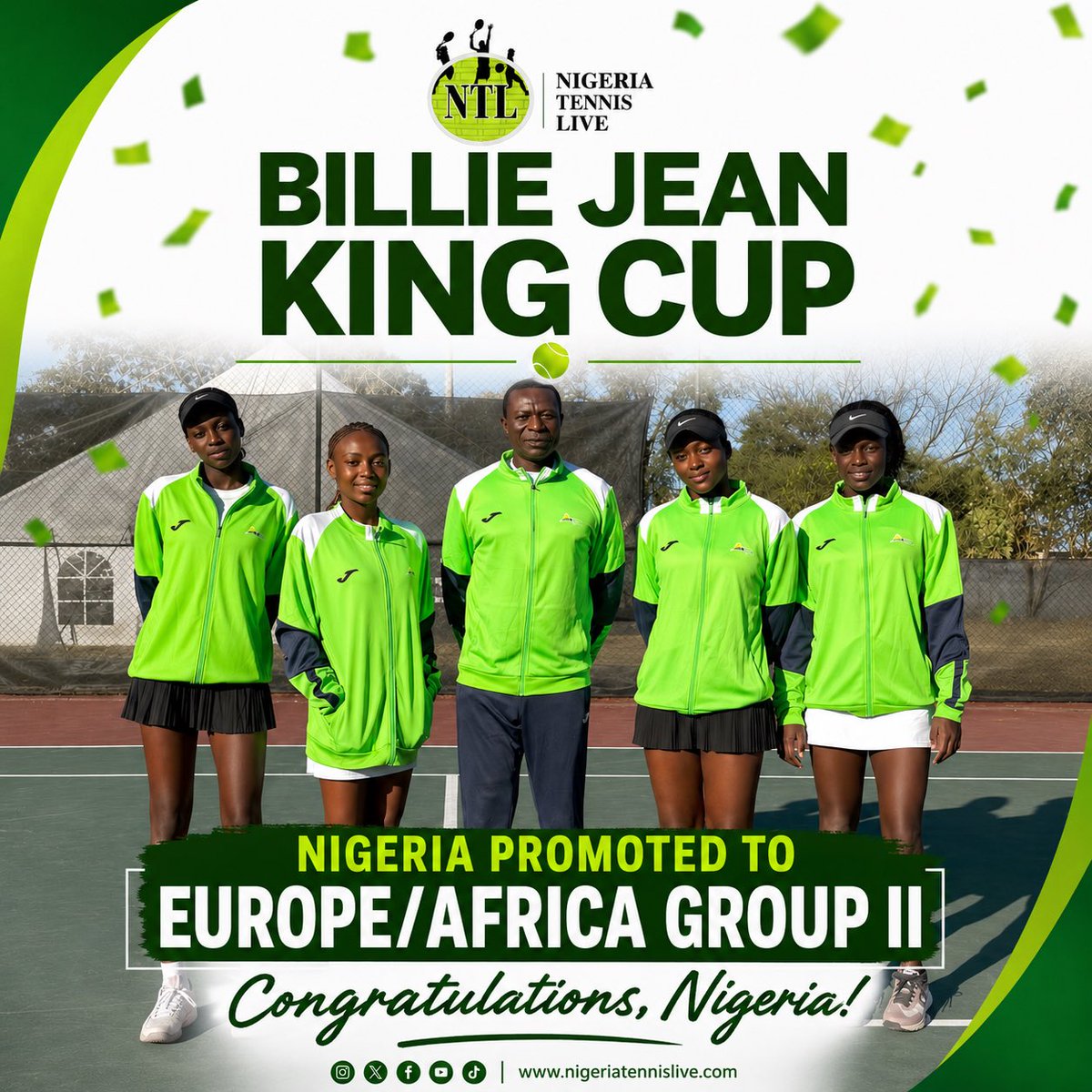 naijatennislive's tweet photo. NIGERIA IS GOING TO EUROPE/AFRICA GROUP II 🔥🔥🔥🔥

The @BJKCup team defeat hosts Botswana 2-1 to gain promotion to Europe/Africa Group II for the first time ever!

2026: NIGERIA PROMOTED TO @DavisCup WORLD GROUP II
2026: NIGERIA PROMOTED TO @BJKCup EUROPE/AFRICA GROUP II 💪🏽💪🏽🫡 https://t.co/hAl23LSOy8