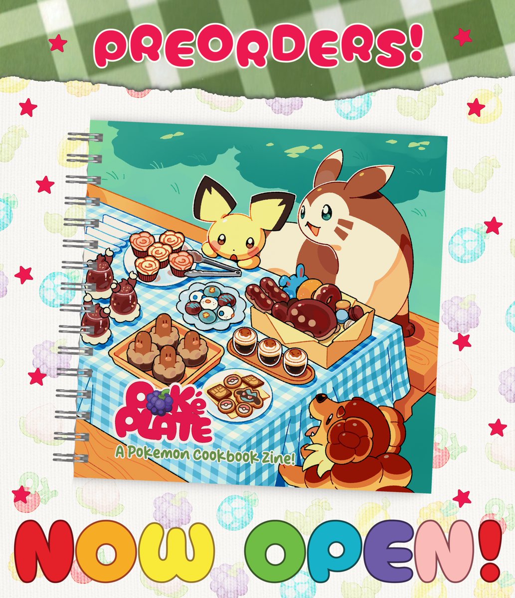 PokePlateZine's tweet photo. 🧺 PREORDERS OPEN! 🧺

Your next Pokémon journey is ready to begin! Grab your cooking utensils and picnic baskets because PokéPlate: A Pokémon Cookbook Zine is open for preorders from July 18th to August 22nd!  🍒🍊🍋🫐🍇🍑

🛒 https://t.co/KPceyAaq3E https://t.co/rVvWeD78pK