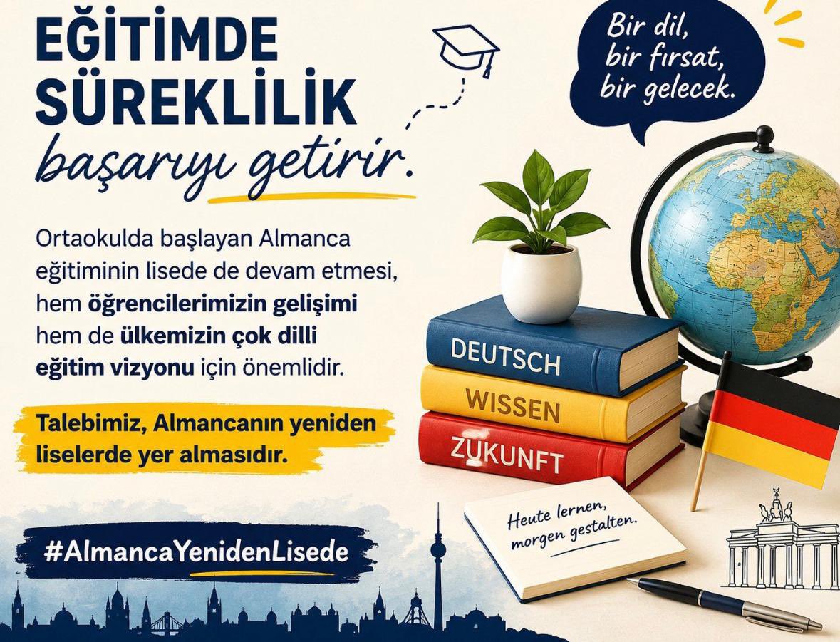 dtsch52's tweet photo. Liselerde Almanca yeniden ortak ders olduğunda, ortaokulda verilen emek karşılığını bulacaktır. Dilde süreklilik, nitelikli eğitimin temelidir. #AlmancaYenidenLisede 
@Yusuf__Tekin @tcmeb @CihadDemirli @meb_ogm @meb_ttkb @mebpgm @CBegitimogretim @cftcblnt @cengizmete https://t.co/oUGlGHVhu0