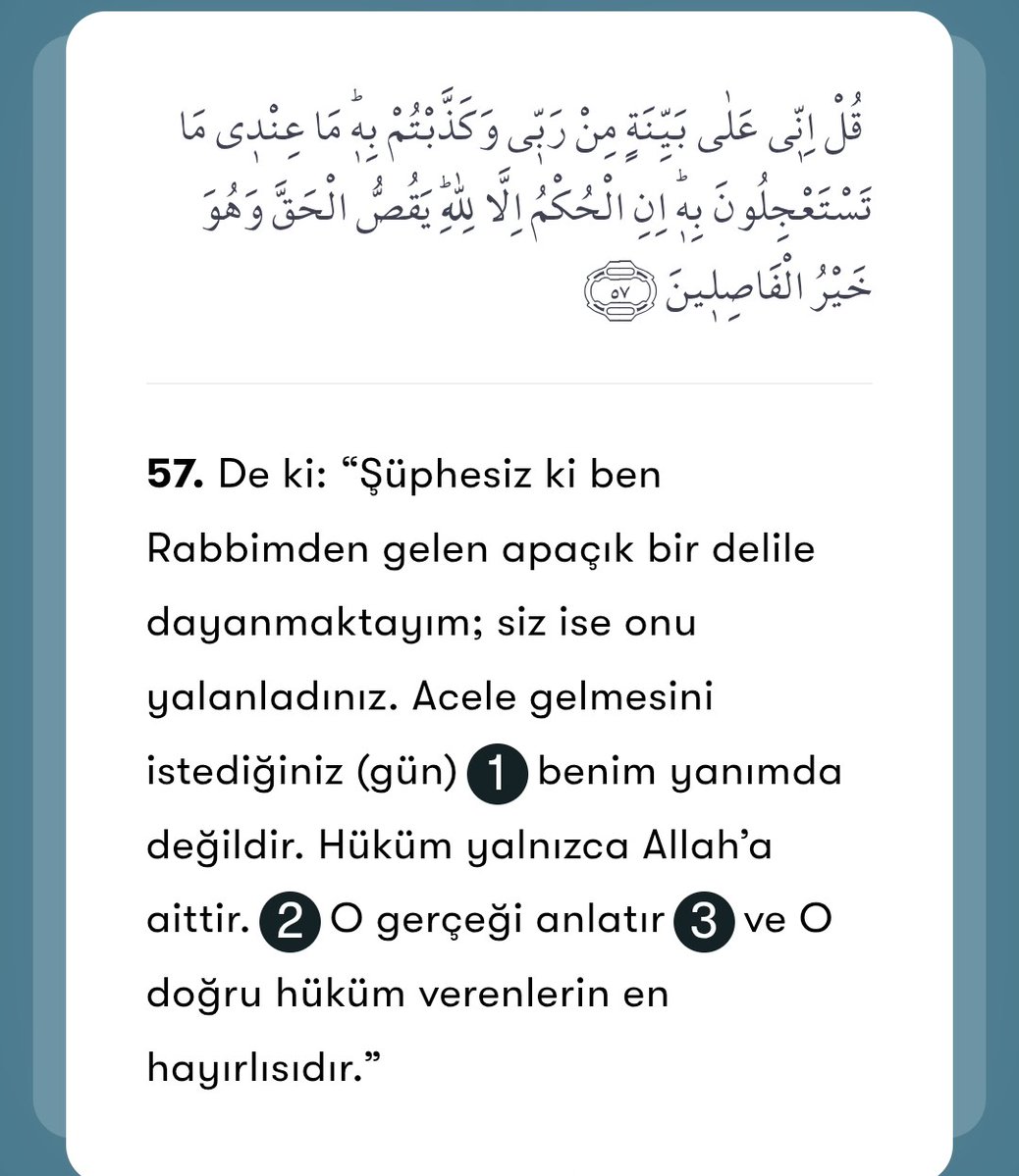 hisham_alabed's tweet photo. Dindeki ayrılıkların kökü, Allah'a ait yetkilerin insanlara dağıtılmasıdır. Hüküm Allah'ındır. Hakkı açıklayan Allah'tır. Son sözü söyleyen de Allah'tır. Kur'an, bu üç yetkiyi yalnız O'na verir.

(Bkz. En'am 6/57) https://t.co/y2TLYlOCwR