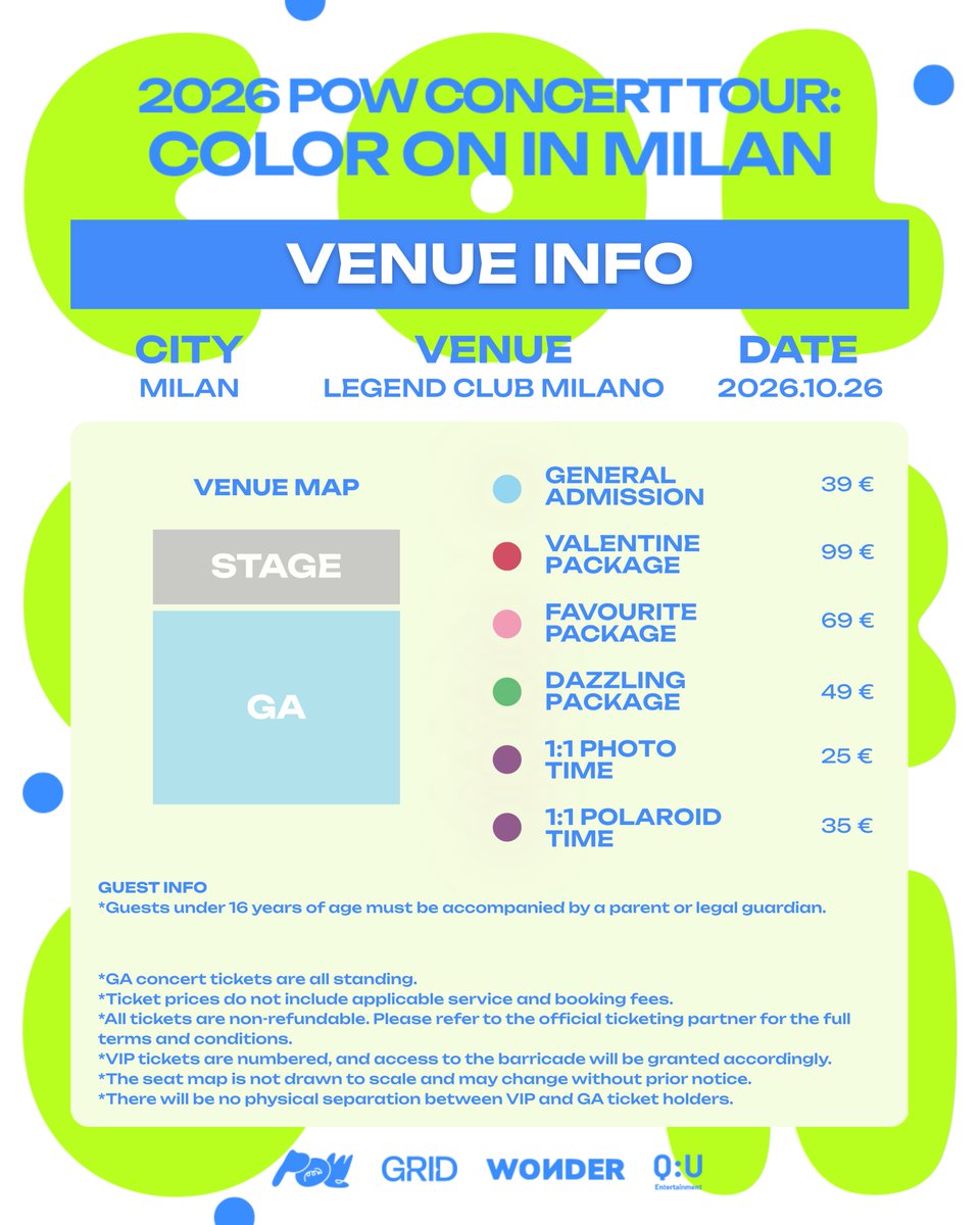 quenterofficial's tweet photo. 🇮🇹 MILAN, ARE YOU READY?

The 2026 POW CONCERT TOUR: COLOR ON IN MILAN is coming to YOU!

📍 Legend Club Milano
📅 2026.10.26. Monday
🎟️ Swipe for venue information, ticket prices, VIP packages and fan benefits.

Milan POWER, what’s the first Italian dish POW has to try? 🍕🍝

@POW_grid  #POW #파우 
#POWTOUR
#COLORON_POW
#COLORON_IN_EUROPE
#COLORON_IN_MILAN