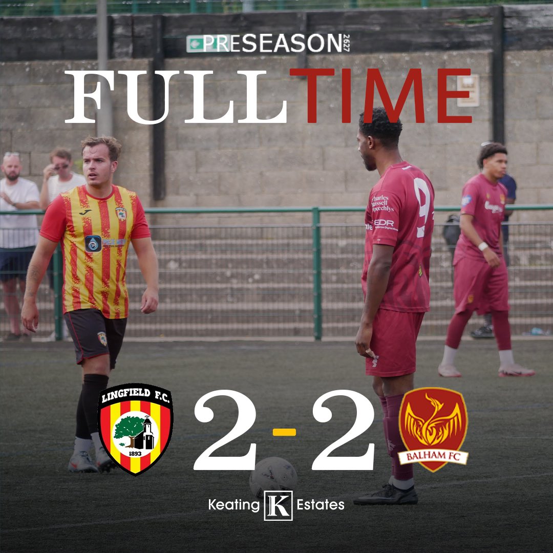BalhamFC's tweet photo. FT - A last-minute equaliser means it finishes all square.

Thanks to @Lingfield_FC for hosting and good luck for the season ahead 🤝

#COYB ⚪️⚫️ https://t.co/cWtBvalAXG