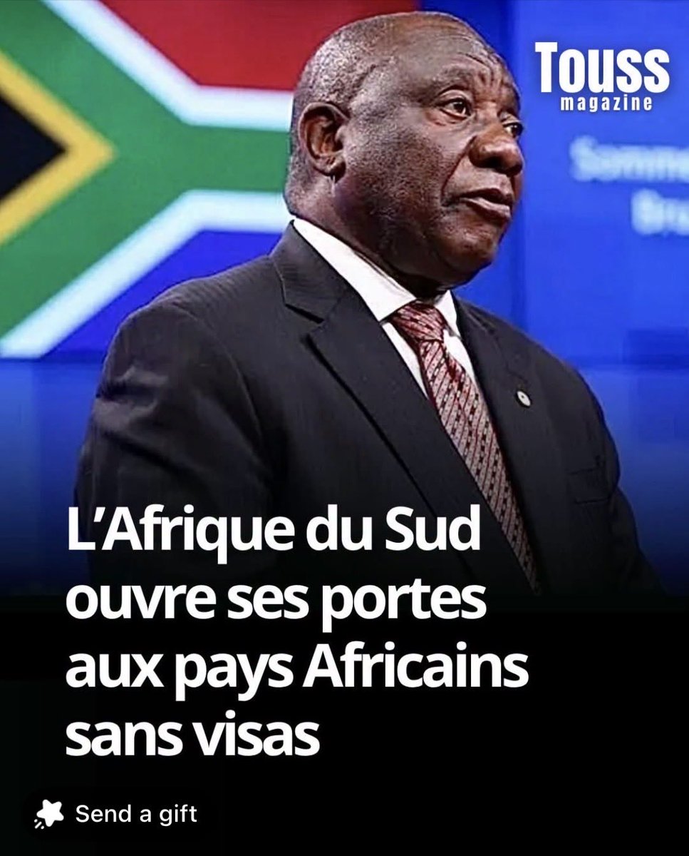 SimaroNgongoMba's tweet photo. 🇿🇦 Dans le cadre d'un repositionnement stratégique visant à encourager l'intégration régionale et à faciliter la mobilité sur le continent, les autorités sud-africaines ont actualisé leurs dispositions concernant les conditions d'entrée des ressortissants africains sur leur territoire.

Cette démarche, qui s’inscrit dans une volonté affirmée de rapprochement bilatéral, permet aux citoyens de plusieurs nations du continent de séjourner en Afrique du Sud sans avoir à effectuer de démarches préalables de visa, pour des durées déterminées.

Voici la liste officielle des pays africains concernés par ces mesures d'exemption, classés selon la durée de séjour maximale autorisée :
Séjour jusqu'à 90 jours :
 🇧🇼 Botswana (90 jours)
 🇰🇲 Comores (90 jours)
 🇬🇳 Guinée (90 jours)
 🇲🇿 Mozambique (90 jours)
 🇹🇿 Tanzanie (90 jours)
 🇹🇳 Tunisie (90 jours)
 🇿🇼 Zimbabwe (90 jours)

Séjour jusqu'à 30 jours (ou moins selon les cas) :
 🇩🇿 Algérie (30 jours)
 🇧🇯 Bénin (30 jours ou moins)
 🇨🇻 Cap-Vert (30 jours ou moins)
 🇨🇮 Côte d’Ivoire (30 jours)
 🇬🇦 Gabon (30 jours ou moins)
 🇰🇪 Kenya (30 jours)
 🇱🇸 Lesotho (30 jours ou moins)
 🇲🇬 Madagascar (30 jours)
 🇲🇼 Malawi (30 jours ou moins)
 🇲🇺 Maurice (30 jours ou moins)
 🇳🇦 Namibie (30 jours ou moins)
 🇷🇼 Rwanda (30 jours)
 🇸🇨 Seychelles (30 jours ou moins)
 🇸🇿 Eswatini (30 jours ou moins)
 🇿🇲 Zambie (30 jours ou moins)

Cette facilitation des visas représente un levier majeur pour stimuler le tourisme, fluidifier les opportunités d'affaires et renforcer les échanges économiques au sein de l'espace africain.