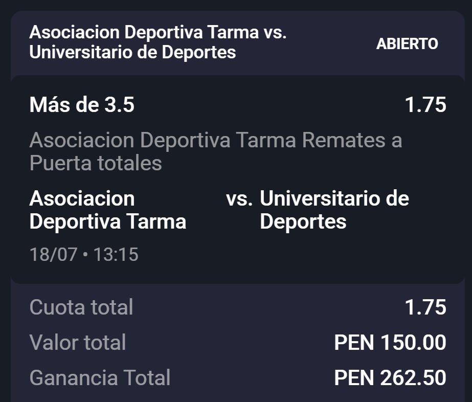 AlexisHuamanS's tweet photo. Seguimos con la liga 1. Mientras esperamos la final del mundial, Tarma es un equipo muy complicado en casa y más frente a equipos de la capital. Y creo que es una línea muy accesible para Tarma. https://t.co/TGCYzGuXW6