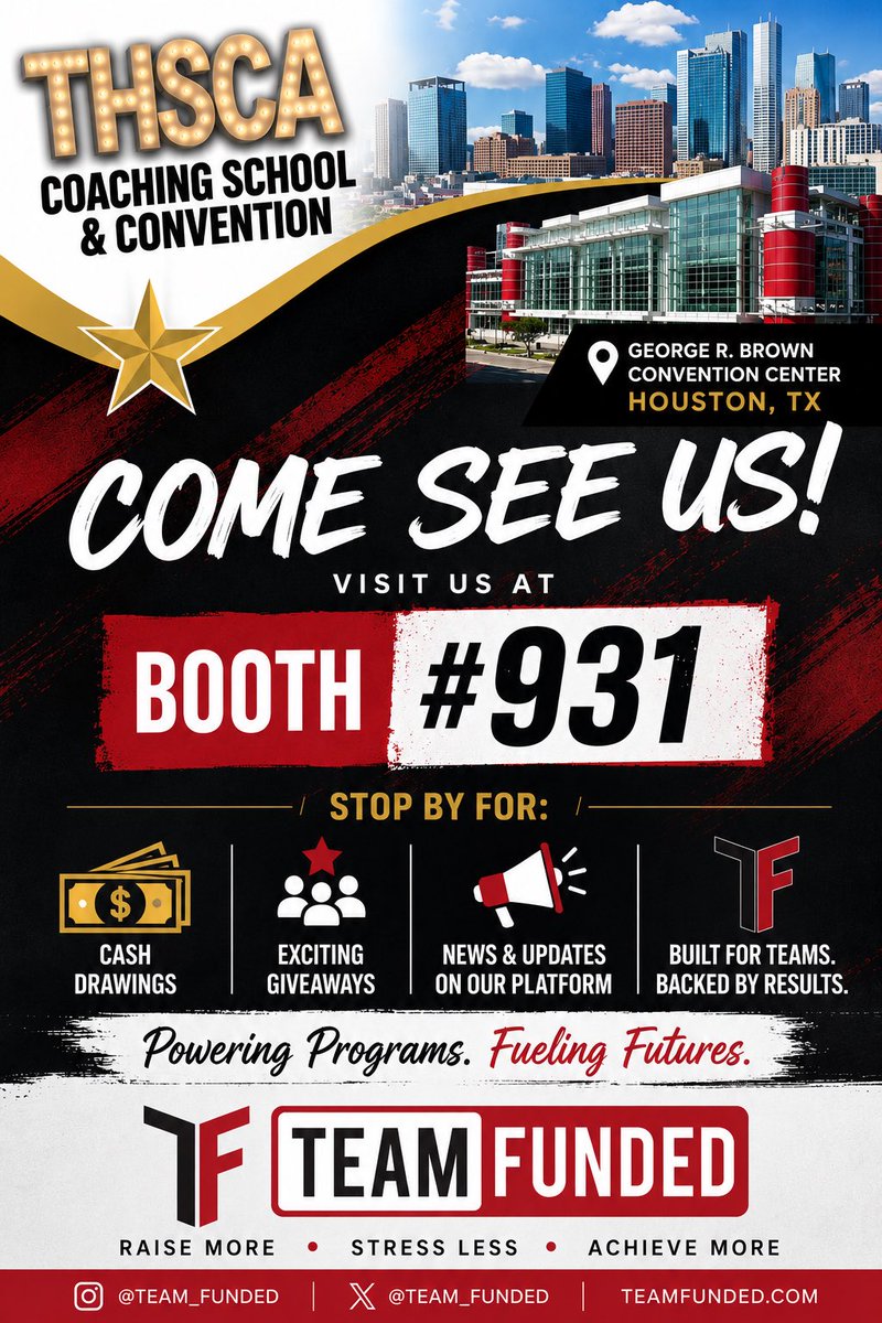 TeamFunded_Amy's tweet photo. Come see us! Booth 931. July 19-21st. @THSCAcoaches @Team_Funded @TeamFundedFWTX https://t.co/xyXdsEbKZd