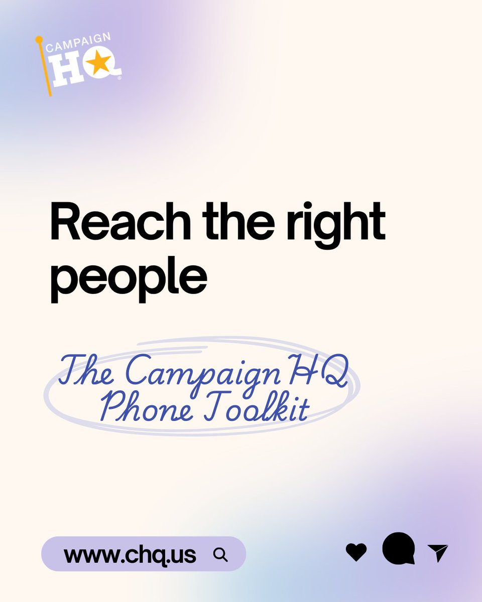 Campaign_HQ_'s tweet photo. Every campaign has different goals.

Persuasion. GOTV. Constituent engagement. Grassroots advocacy.

The tactics may change, but the objective is always the same: reaching the right people at the right time.

Here's a look at the CampaignHQ phone toolkit and how we help campaigns, public affairs organizations, and official offices build smarter voter contact strategies.
https://t.co/bLQI0PnrZ1