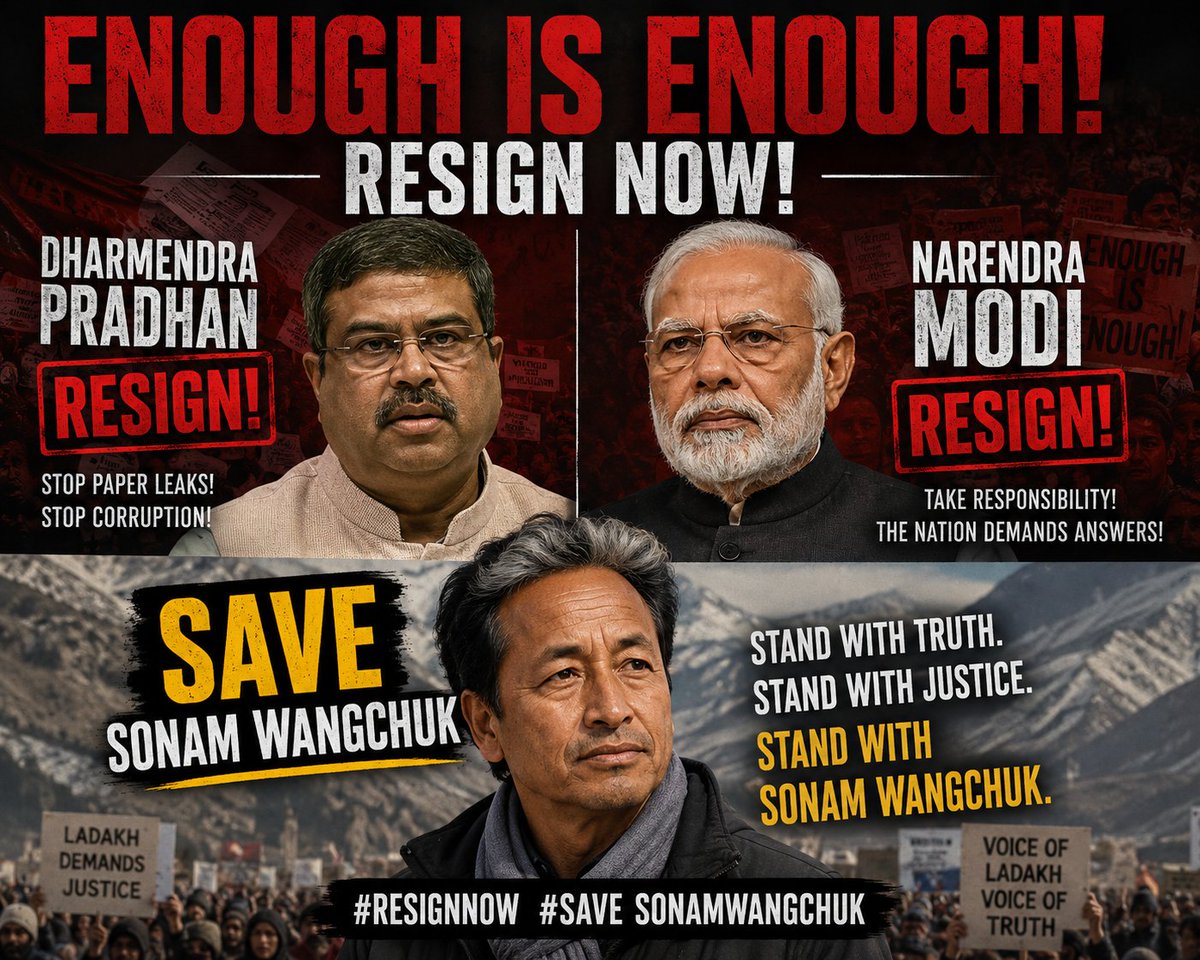 tntivaansh's tweet photo. Narendra Modi and Dharmendra Pradhan resignation must happen!
This country of ours is doomed under them!
Save Sonam Wangchuk Sir from these dictators!
#savesonamwangchuk
#resigndharmendrapradhan
#resignnarendramodi
#saveindia
#saveindianstudents
#saveyouth
#savedemocracy https://t.co/3aYqjtfThs