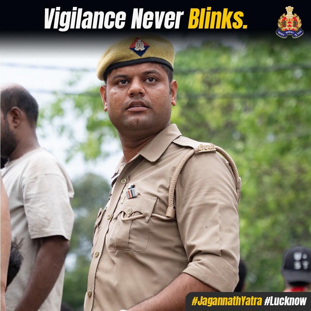 Uppolice's tweet photo. Every festival has its moments of celebration.
Every peaceful festival has countless moments of vigilance.

The Jagannath Yatra concluded peacefully, but behind every orderly procession stood meticulous planning, disciplined crowd management and unwavering alertness by Lucknow Police.

Across festivals, fairs and public gatherings throughout the year, one thing remains constant—

When faith takes to the streets, the uniform quietly stands guard.

#JagannathYatra #UPPolice #SafeCity
#LucknowPolice #ServingWithPride