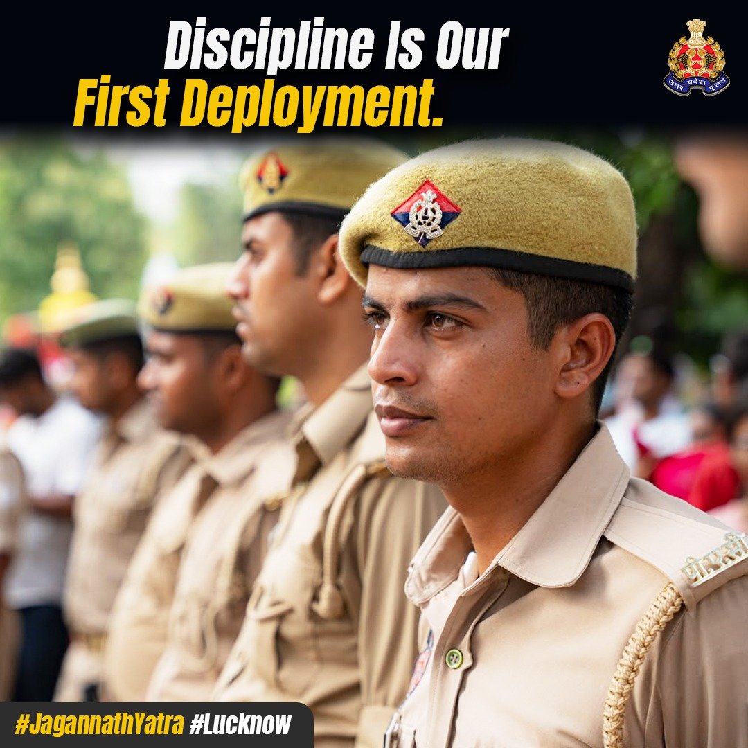 Uppolice's tweet photo. Every festival has its moments of celebration.
Every peaceful festival has countless moments of vigilance.

The Jagannath Yatra concluded peacefully, but behind every orderly procession stood meticulous planning, disciplined crowd management and unwavering alertness by Lucknow Police.

Across festivals, fairs and public gatherings throughout the year, one thing remains constant—

When faith takes to the streets, the uniform quietly stands guard.

#JagannathYatra #UPPolice #SafeCity
#LucknowPolice #ServingWithPride