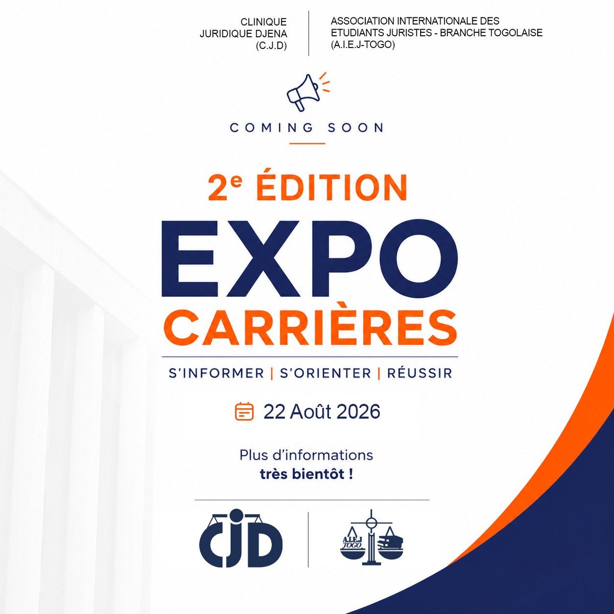aiej_togo's tweet photo. 📢 𝗘𝘅𝗽𝗼 𝗖𝗮𝗿𝗿𝗶è𝗿𝗲𝘀 𝗲𝘀𝘁 𝗱𝗲 𝗿𝗲𝘁𝗼𝘂𝗿 !
🗓️ 𝐑𝐞𝐧𝐝𝐞𝐳-𝐯𝐨𝐮𝐬 𝐥𝐞 𝟐𝟐 𝐚𝐨û𝐭 𝟐𝟎𝟐𝟔 pour la 2ᵉ édition de l'Expo Carrières,
Plus d'informations seront dévoilées très bientôt.
#ExpoCarrières2026
#CJD
#AIEJTogo
#Orientation
#Carrière
#RéussirEnsemble https://t.co/Nya0DgU9NP