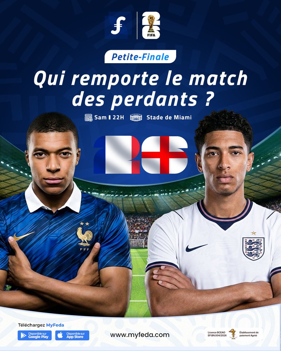 MyFeda_'s tweet photo. Ils ont perdu une demi-finale. Mais ce soir, ils jouent encore. 💙
Parce qu'en football comme dans la vie, on ne s'arrête jamais après une défaite.
France 🇫🇷 vs Angleterre 🏴󠁧󠁢󠁥󠁮󠁧󠁿 Samedi 22h. Miami. ⚽
Qui repart la tête haute ? 👇
#PetiteFinale #CoupeduMonde2026 #MyFeda https://t.co/3JaWYYQoRZ
