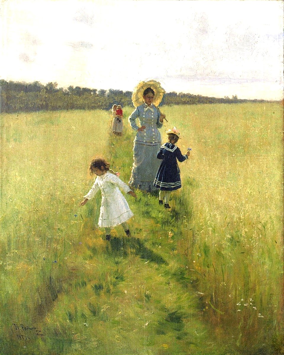 arealmofwonder's tweet photo. "Memories, even your most precious ones, fade surprisingly quickly. But I don’t go along with that. The memories I value most, I don’t ever see them fading."
     ~ Kazuo Ishiguro

The Path through the Meadow
           🎨 Ilya Repin (1879) https://t.co/JzXXGuHTgG
