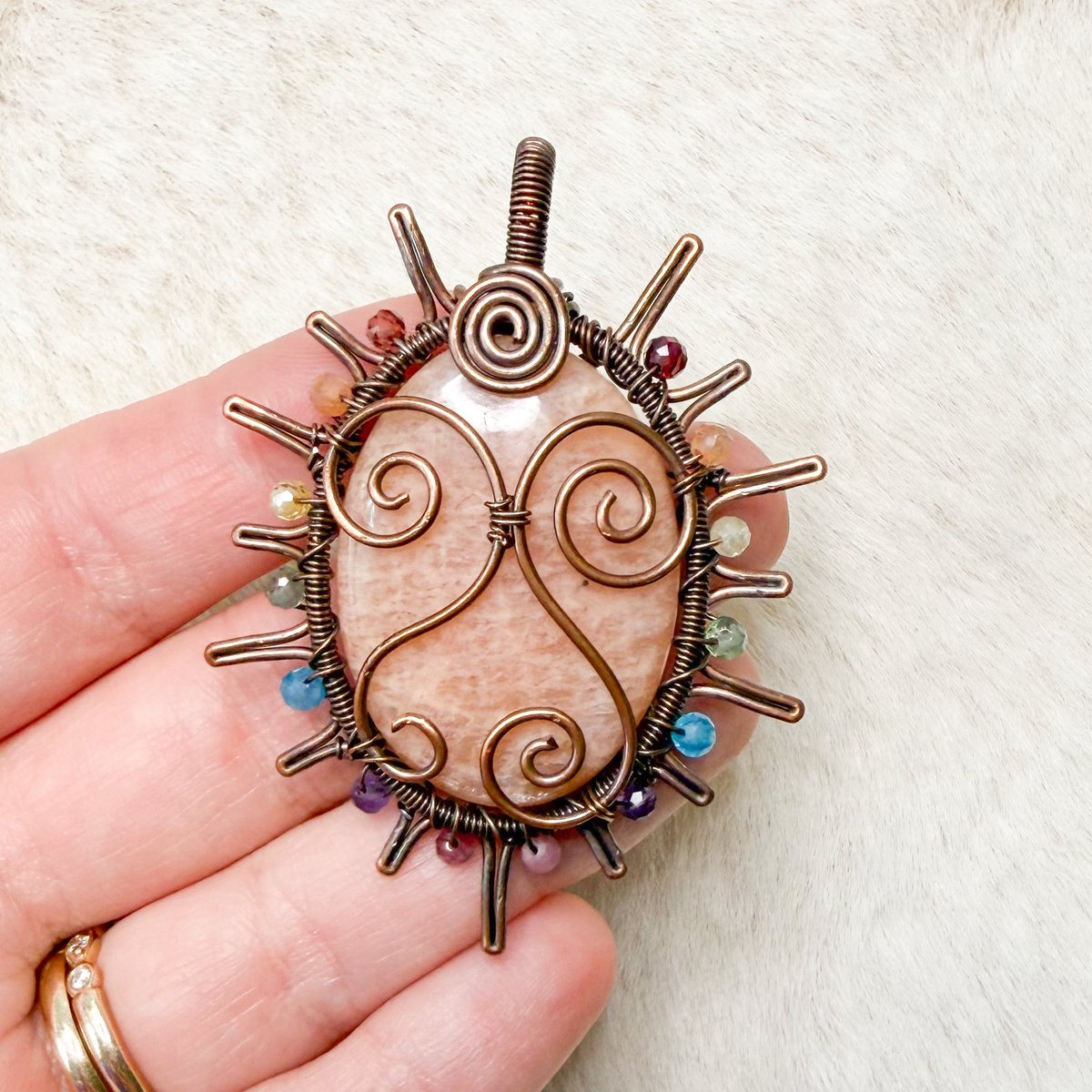 mildhippie's tweet photo. peach aventurine double rainbow beaded sun pendant on my shop right now 🌞🌈 all of my pendants are one of a kind so make sure you grab this one while it’s still available! https://t.co/UVTylQ9bid