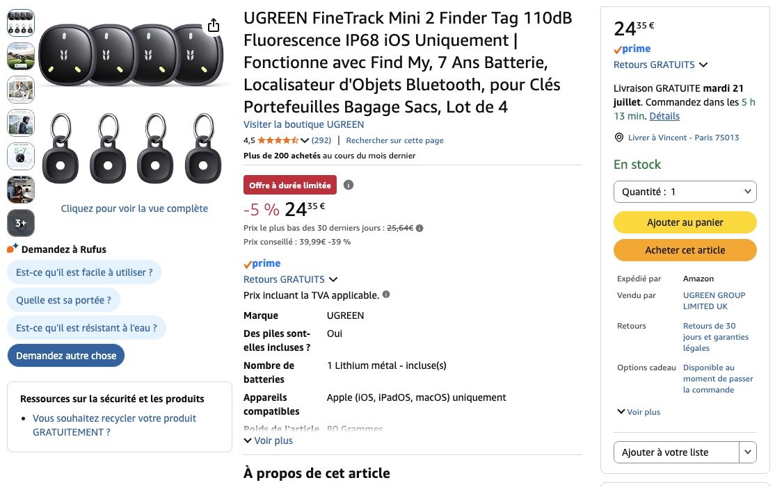 VincentBounce's tweet photo. @profpicsou 6 balles/tag, mais franchement, vu la flemme d'aller changer toutes les piles chaque 2 ans, au final t'as 1 chance sur 2 que ton AirTag soit en panne quand tu chercheras ton sac ou ta clé. La pile CR2450 est 3 fois + grosse et capacitive que la CR2032 qui équipe 95% des AirTags. https://t.co/83JOp7gCCv
