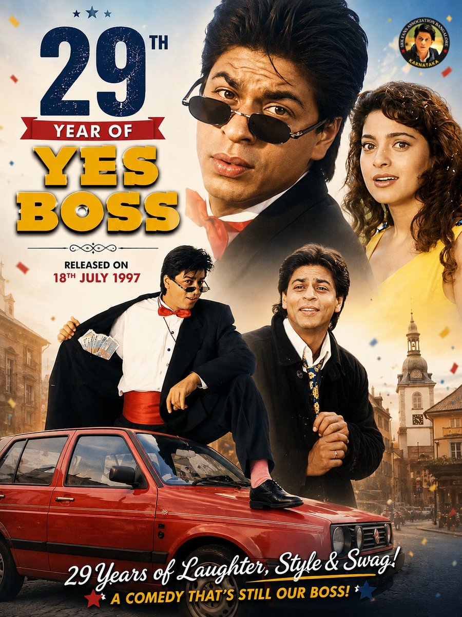 Srk_bangalore's tweet photo. 29 years ago, Rahul proved that style, humor, and heart could steal every scene. ❤️✨ 

Yes Boss remains one of Shah Rukh Khan's most loved entertainers, and its charm still feels timeless.👑

@iamsrk @iam_juhi

#29YearsOfYesBoss 
#ShahRukhKhan #SRK #KingKhan https://t.co/SIzxGBK2xt