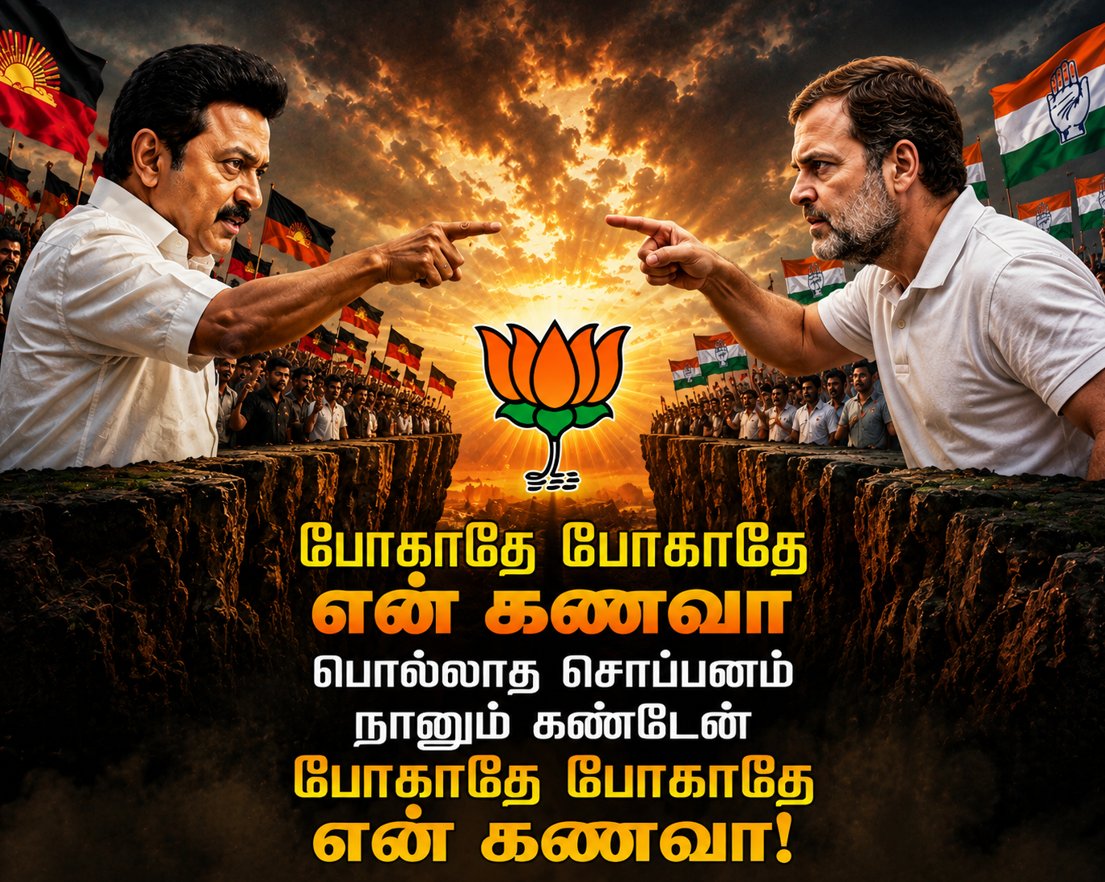 darmarajaa's tweet photo. "போகாதே... போகாதே... என் கணவா... 🎭 கூட்டணி காற்று எந்தத் திசை வீசுதோ தெரியல... அதுக்குள்ளே, "போகாதே... போகாதே... என் கணவா... பொல்லாத சொப்பனம் நானும் கண்டேன்!" — கற்பனை உரையாடலில் காங்கிரஸ். #அரசியல் #தமிழ்நாடு #PoliticalSatire #dmk #congress #tvk #aiadmk https://t.co/yemJQr1eXp
