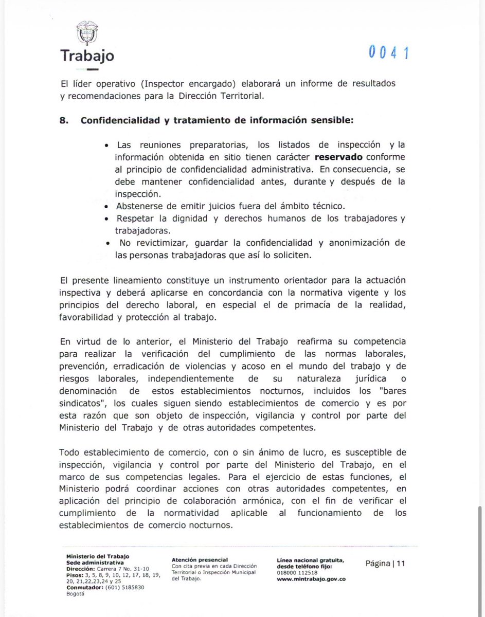 AntonioSanguino's tweet photo. 🚨 ¡La verdad y las pruebas por delante!

El secretario de Seguridad de Bogotá, @Cesarrestrepof, miente. Exijo su rectificación inmediata ante la ciudadanía y la opinión pública.

Las afirmaciones del funcionario de la administración de @CarlosFGalan en @CaracolRadio desconocen hechos documentados y plenamente verificables sobre la labor de @MintrabajoCol. Es absolutamente FALSO que el Ministerio no haya brindado herramientas para enfrentar el uso fraudulento de los llamados “falsos sindicatos”.

Nuestro trabajo no se quedó en discursos; está respaldado por actuaciones oficiales:

1️⃣ SÍ expedimos la Circular 0041 del 24 de abril de 2026, mediante la cual impartimos lineamientos claros para el desarrollo de las visitas de inspección a establecimientos con actividades económicas abiertas al público. Allí se definieron criterios técnicos y jurídicos, protocolos de actuación, coordinación institucional, protección de derechos fundamentales y articulación con las autoridades competentes.

2️⃣ SÍ socializamos esos lineamientos con las entidades competentes. Existe una circular oficial remitida por @MintrabajoCol a la Secretaría Distrital de Seguridad, Convivencia y Justicia, a la Procuraduría General de la Nación, a la Personería Distrital de Bogotá y a otras autoridades, solicitando expresamente su conocimiento y coordinación para las actuaciones de inspección.

3️⃣ SÍ pasamos de las palabras a los hechos. @MintrabajoCol ha participado activamente en múltiples operativos de inspección en Bogotá, actuando de manera articulada con las autoridades competentes y bajo los lineamientos previamente establecidos.

Los hechos son contundentes: hubo lineamientos, hubo socialización institucional y ha existido coordinación operativa.
