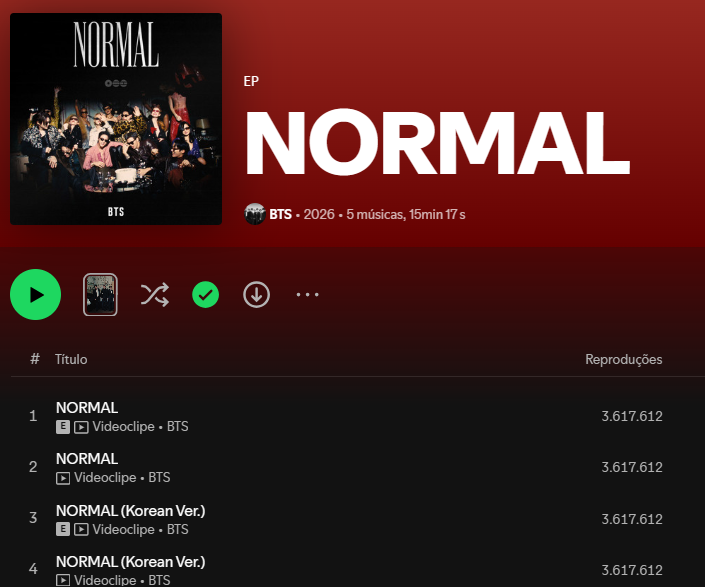 BARMYSTREAM's tweet photo. 😮‍💨 É para respirar fundíssimo e colocar em prática toda a meditação

O Spotify combinou os streams de "NORMAL" (versão inglês) do EP de NORMAL com os streams da versão coreana, ao invés de combinar com os streams da versão em inglês de ARIRANG

Copiem e colem o tweet nos comentários