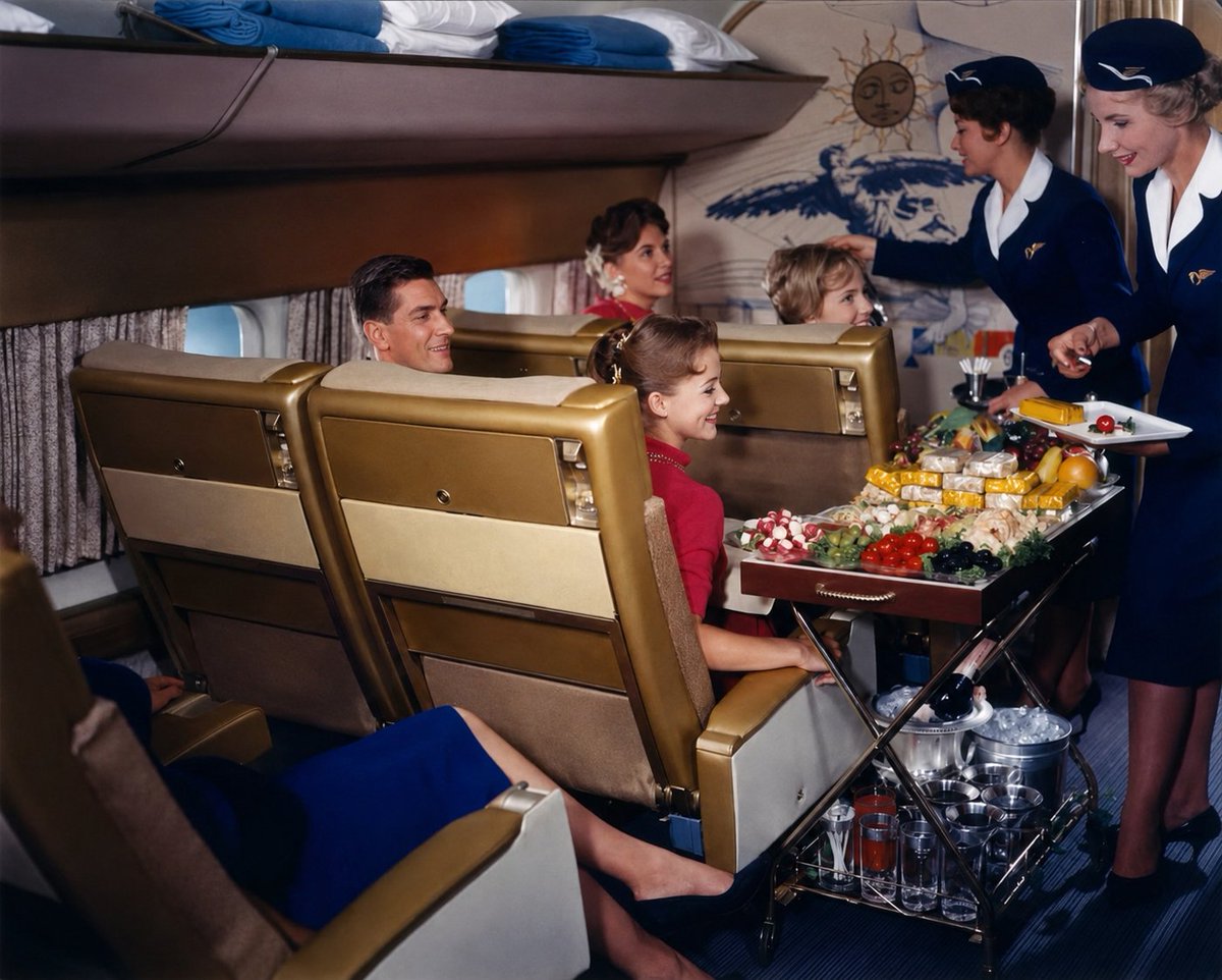 MythosRetro's tweet photo. We went from this to a bag a peanuts, to making us pay more money for basically nothing. 😐 Never forget what they took from us. Douglas DC-8 aircraft cabin. #Retro #DC8 #airtravel

Disclaimer: Sourced from vintage/public domain materials. AI-restored and enhanced where noted. Original copyright, if any, belongs to the rights holder. Shared for fair use purposes (commentary, nostalgia, and preservation). Not for commercial use.