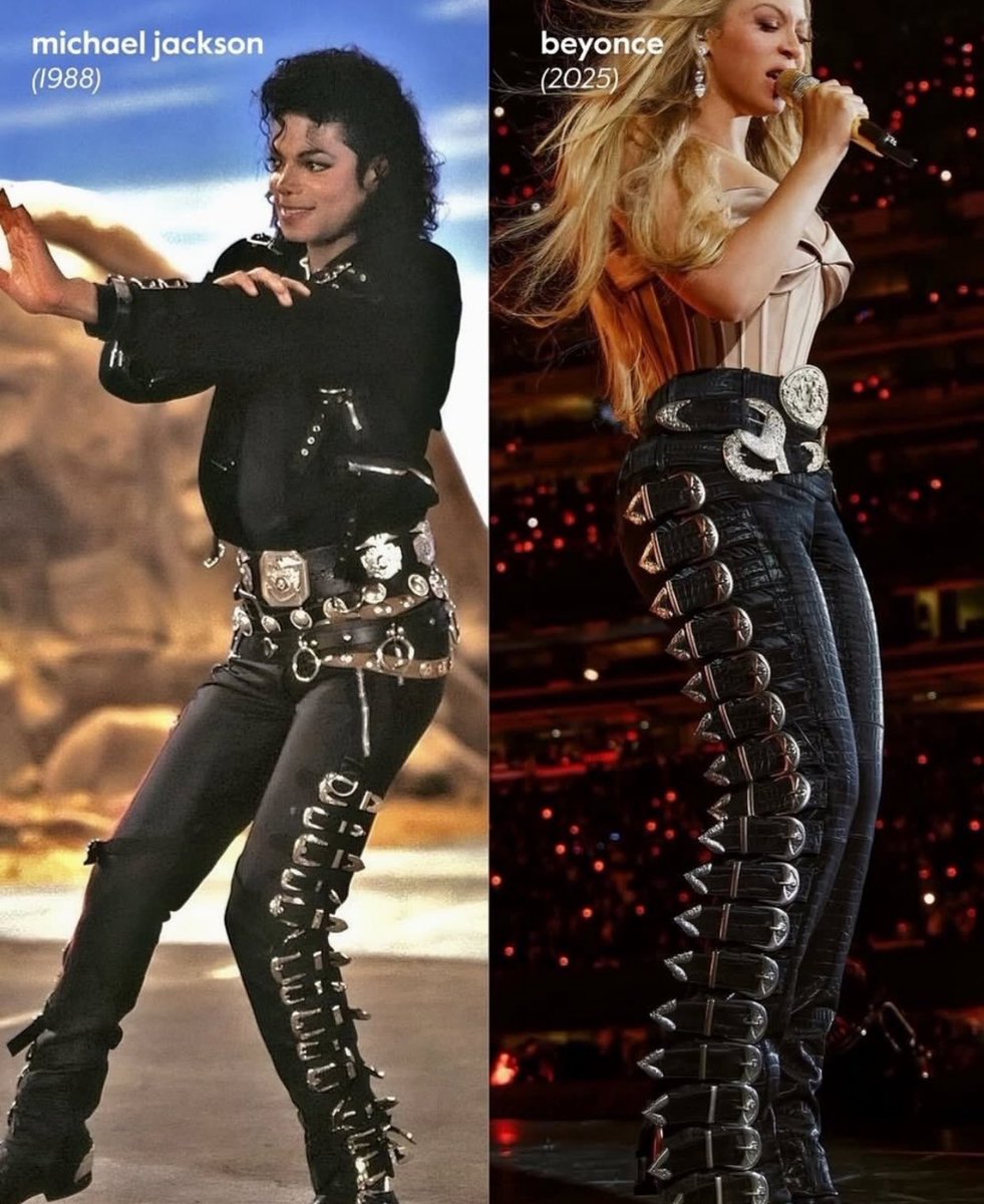 chartradar_'s tweet photo. Michael Jackson’s influence has had a profound impact on Beyoncé’s artistry, visual style, and performances. During the rollout of her 2011 album, she paid tribute to Jackson by wearing rhinestone gloves, military-inspired jackets, and fedoras reminiscent of his most iconic eras. https://t.co/Pp3CKuf7GZ