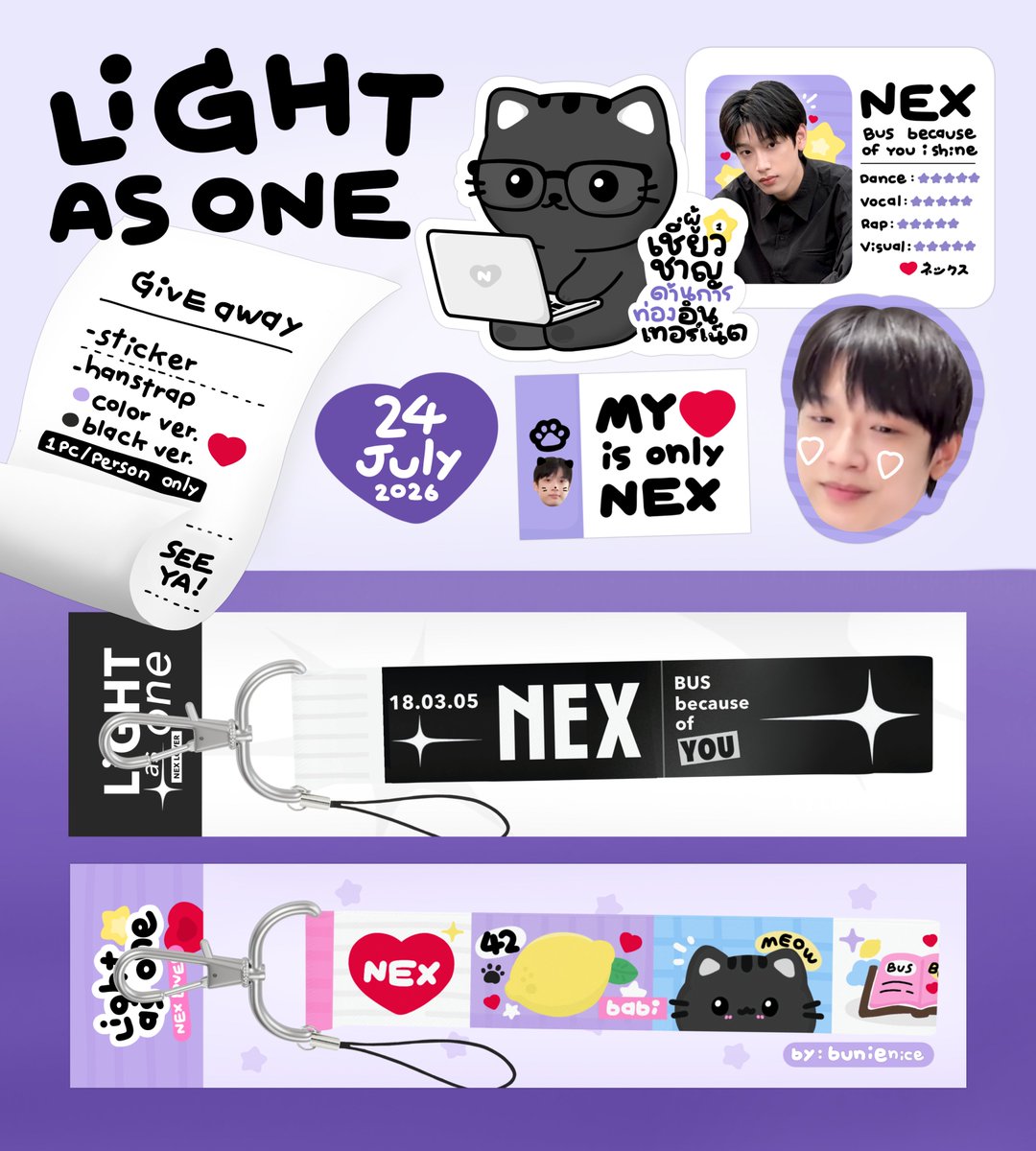 bunienice's tweet photo. giveaway for light as one

at impact arena 🐈‍⬛💜
24 july 2026 / time : tba 
pls rt and show this tweet 

#NEXnattakit
#BUS_LIGHTASONE https://t.co/A4knyfdyFk