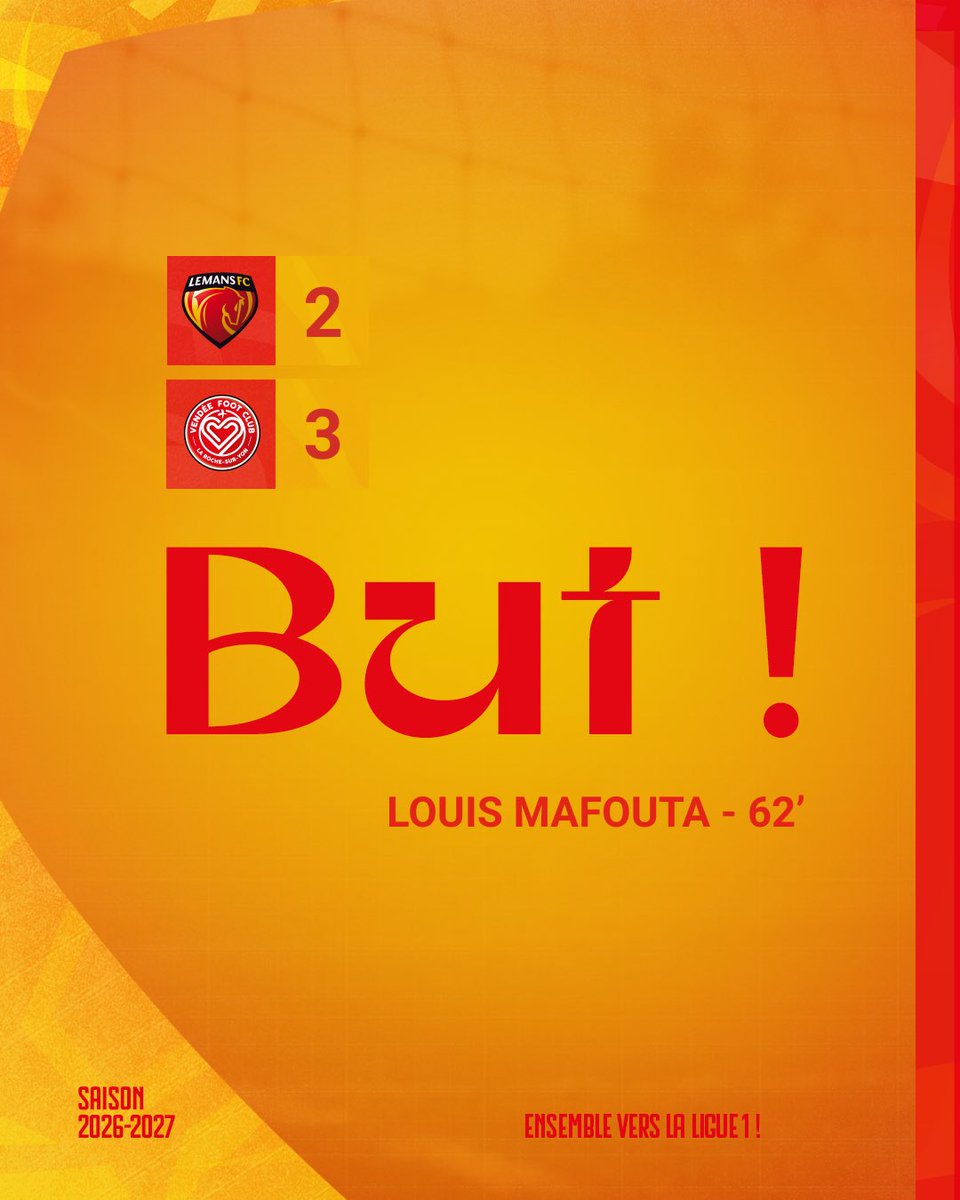 LEMANSFC's tweet photo. #LMFCVFC 2️⃣-3️⃣
⏱️ 62’ | Mafouta transforme en force et ouvre son compteur buts sous ses nouvelles couleurs !
#AllezLeMansFC 🔴🟡 https://t.co/dTuBSkj6df