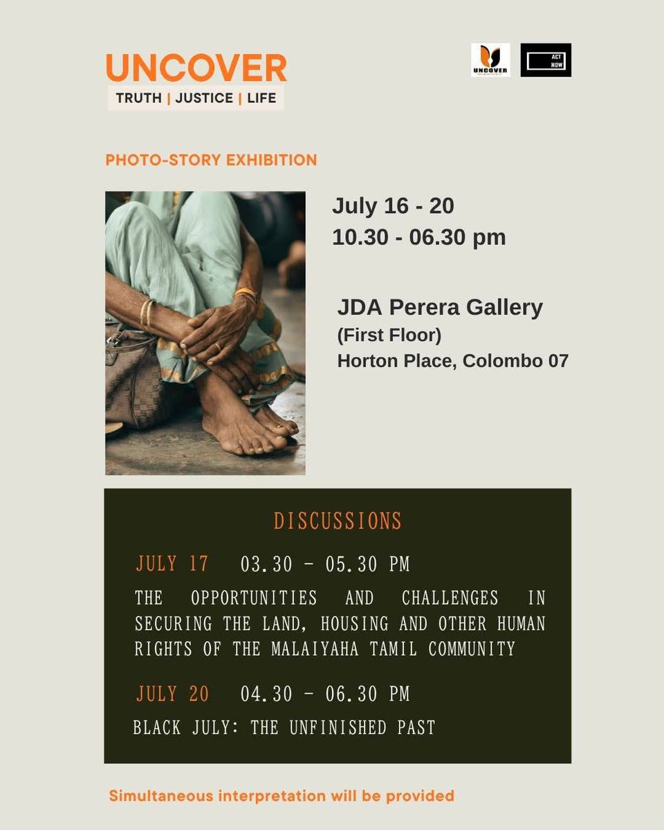 JDSLanka's tweet photo. A photo exhitibition opened to the public on Thursday (16), organised by 'Act Now' collective, highlighting involuntary disappearances, ethno-religious violence, displacement &amp; ongoing land grabbing in the north east, will run until 20 July at JDA Perera Gallery in Colombo 7. https://t.co/63biOdFDEw