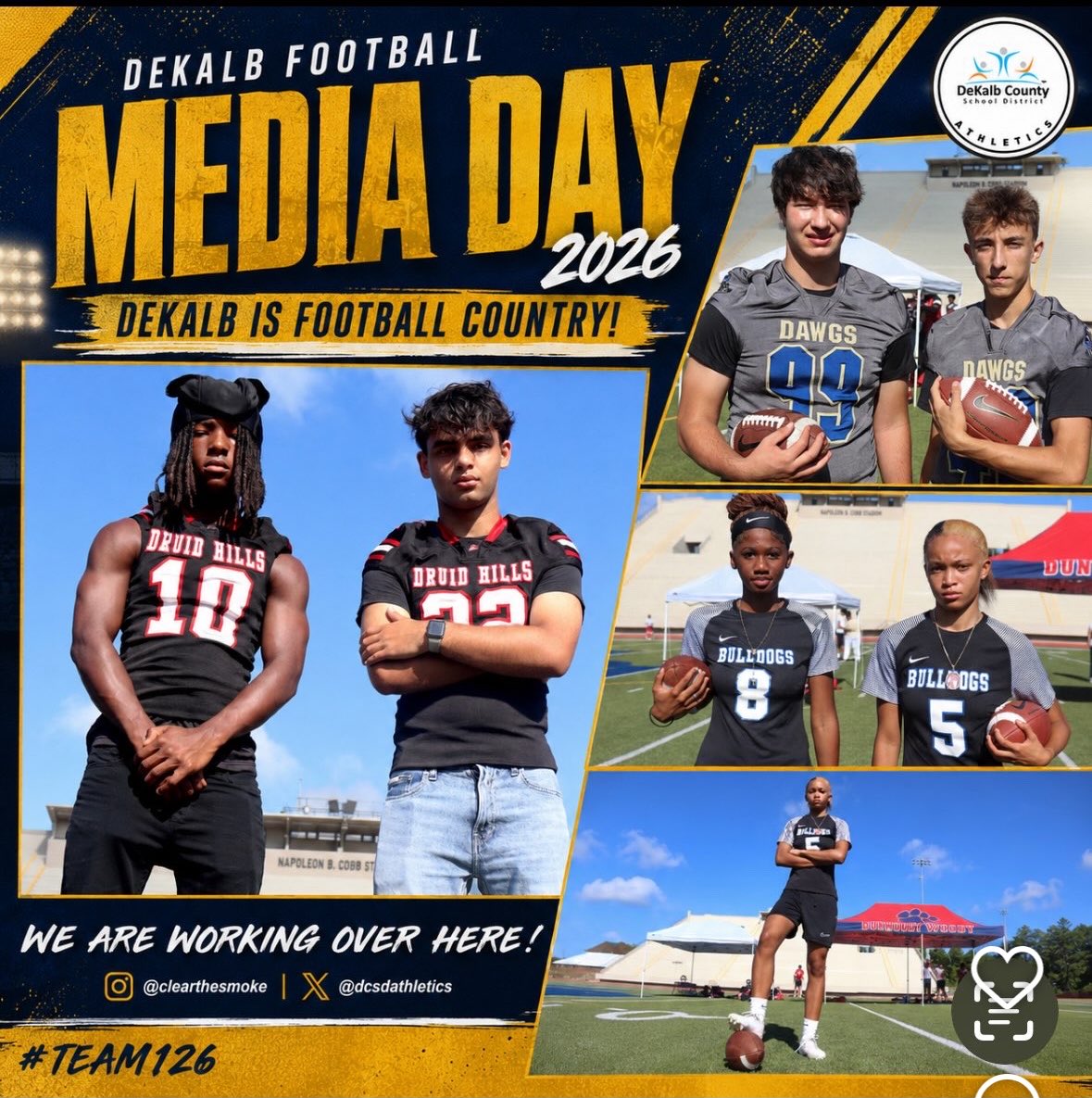 dhhs_devildogs's tweet photo. This past week we joined @DCSDAthletics Media Day with Druid Hills Flag Football and Druid Hills Middle School Football teams. 

It’s #ANewDayOnDaHill!!! 
@DHHSsports @GPBsports https://t.co/Py6rwDYSC1