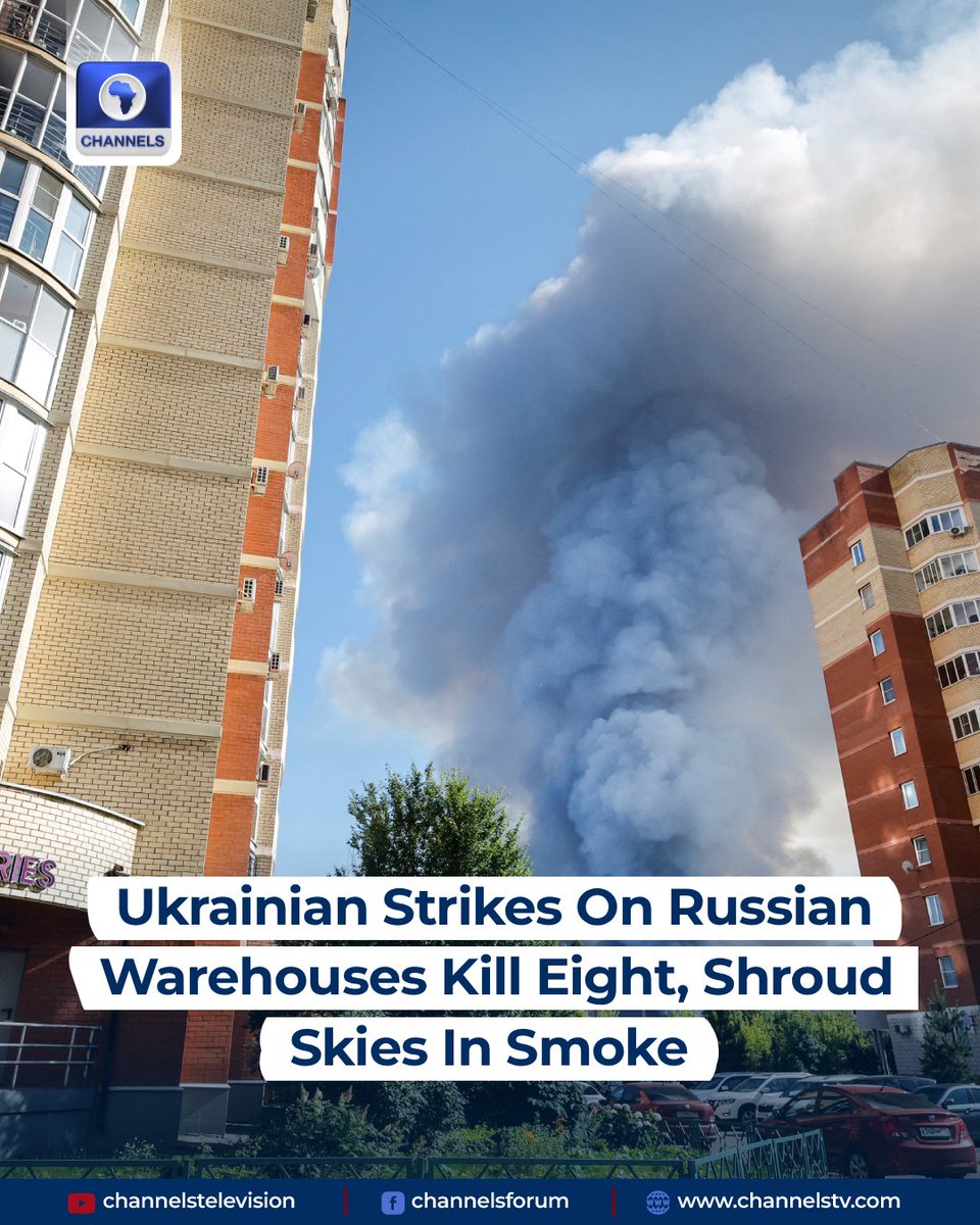 channelstv's tweet photo. #Photostory: Waves of Ukrainian explosive-laden drones on Saturday pounded e-commerce warehouses in the Moscow and Tambov regions, killing eight people and causing large fires that blackened the skies with thick smoke for hours.

Kyiv has, in recent months, intensified its strikes on Russian territory, disrupting the lives of ordinary Russians — strikes it calls retribution for more than four years of bombardments against its territory.

https://t.co/ayyzU8iYFq