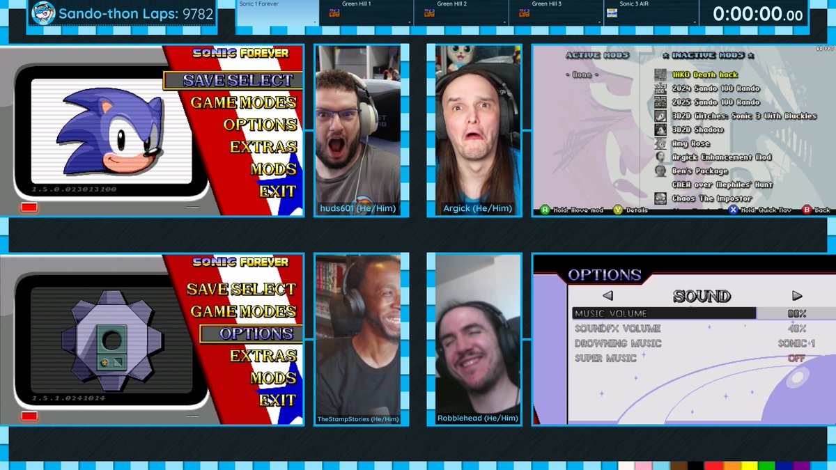 huds601's tweet photo. ⏩ Race tonight with @TheStampStories, @JKArgick and Robblehead as we run through the Classic Sonic Trilogy... REMASTERED!

🔵 It's Team Forever's Sonic 1 Forever, Sonic 2 Absolute, and @Eukaryot3K's Sonic 3 AIR back-to-back.

🔴 Live now! https://t.co/faLKatGExS https://t.co/qcYWKkZ2oi