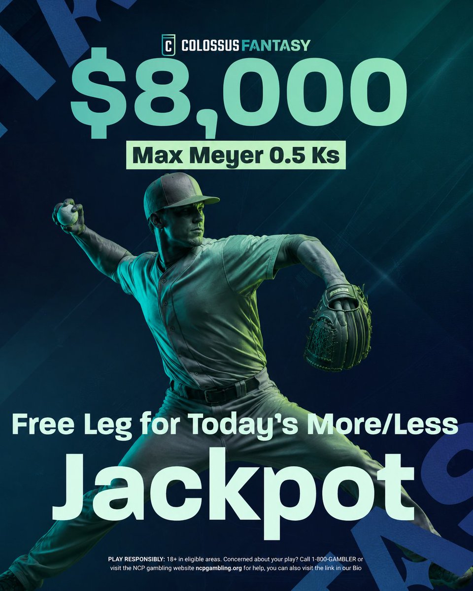 ColossusFantasy's tweet photo. 🚨 FREE LEG ALERT 🚨

We just dropped a free square into tonight’s Pick 10 More/Less DFS Pick'Em Contest!

We’ve set the line for Max Meyer at More/Less 0.5 Strikeouts. All he needs is ONE K to cash. Meyer is 9-1 with a 2.58 ERA and averages over a strikeout per inning.

Lock in your freebie and build the rest of your card with tonight's Marlins vs. Brewers and Dodgers vs. Yankees matchups!

Tap the link in our bio to play! ⚾️👇