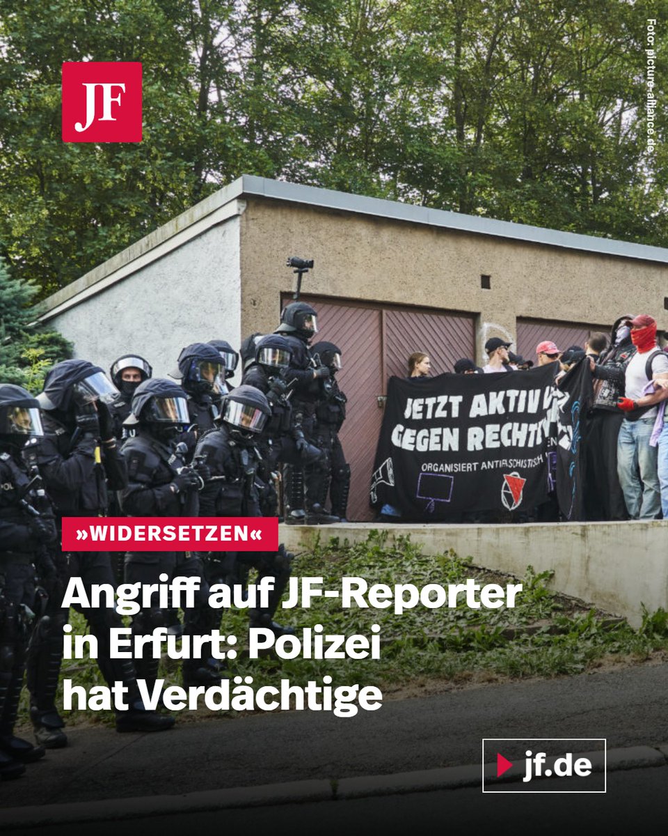 jungefreiheit's tweet photo. Die Polizei Thüringen identifizierte in jedem der drei Fälle von Attacken auf Reporter rund um den AfD-Parteitag je einen Verdächtigen. Das Protestbündnis Widersetzen gab den Angegriffenen Mitschuld für die Gewalt https://t.co/xiX9T01M4f https://t.co/CFZE2Ebwdm