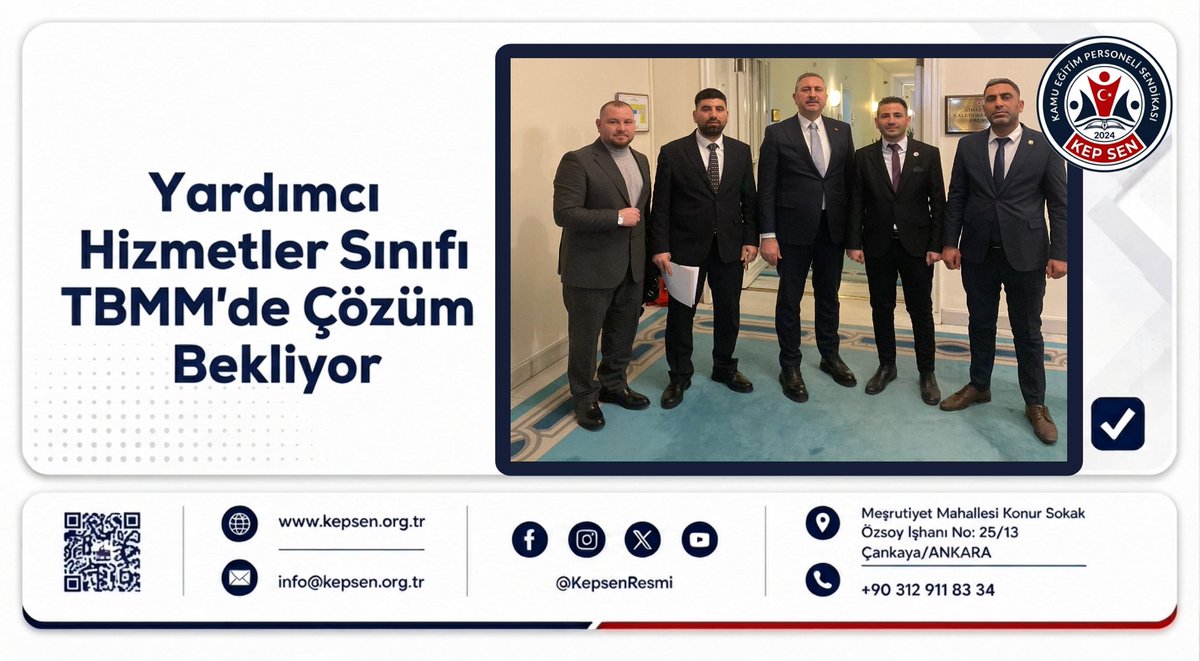 KepsenResmi's tweet photo. Yardımcı Hizmetler Sınıfı'nın sorunları artık ertelenmemeli!
KEPSEN olarak, yardımcı hizmetler sınıfında görev yapan kamu çalışanlarımızın haklı taleplerini Türkiye Büyük Millet Meclisi'ne taşıyor, çözüm için gerekli girişimlerimizi kararlılıkla sürdürüyoruz.
Yıllardır özveriyle görev yapan çalışanlarımızın Genel İdare Hizmetleri Sınıfı' ve Teknik Hizmetler Sınıfına geçirilmesi, özlük haklarının iyileştirilmesi ve çalışma koşullarının hak ettikleri seviyeye ulaştırılması artık bir tercih değil, bir zorunluluktur.
Çözümün adresi TBMM'dir. Beklentimiz; adil, kalıcı ve hakkaniyetli bir düzenlemenin en kısa sürede hayata geçirilmesidir.

#YardımcıHizmetlerSınıfı
#YhsÇözümBekliyor

@RTErdogan @hasandogan
@eczozgurozel @csgbakanligi @MDervisogluTR @dbdevletbahceli @MevlutCavusoglu
@ErbakanFatih
@cevdetyilmaz @ComezTurhan @gamzetascier @hasanozturkmen
@melih_meric @gamzeilgezdi @aefakibaba @Mahi_Nur @mustafaelitas
@isikhanvedat
@yilmaztunc
@leylasahinusta
@avomerozmen
@abdullahguler_
@MhpTbmmGrubu
@oktay_saral @cenginyurt52
@Mehmetasila19 @DoganBekin
@mehmetucum
@Y_Akdogan
@drsoysal
@farukozcelikgsb
@MKalayci42
@ifarukaksu
@alikeskinkilic
@belginuygur10
@selcukktepeli
@fethigurer @selcukozdag @SalihUzunDr @avidrissahin @abdulhamitgul @memetsimsek
@Cem__Sahin @MehmedAltinoz  @AvBehiye