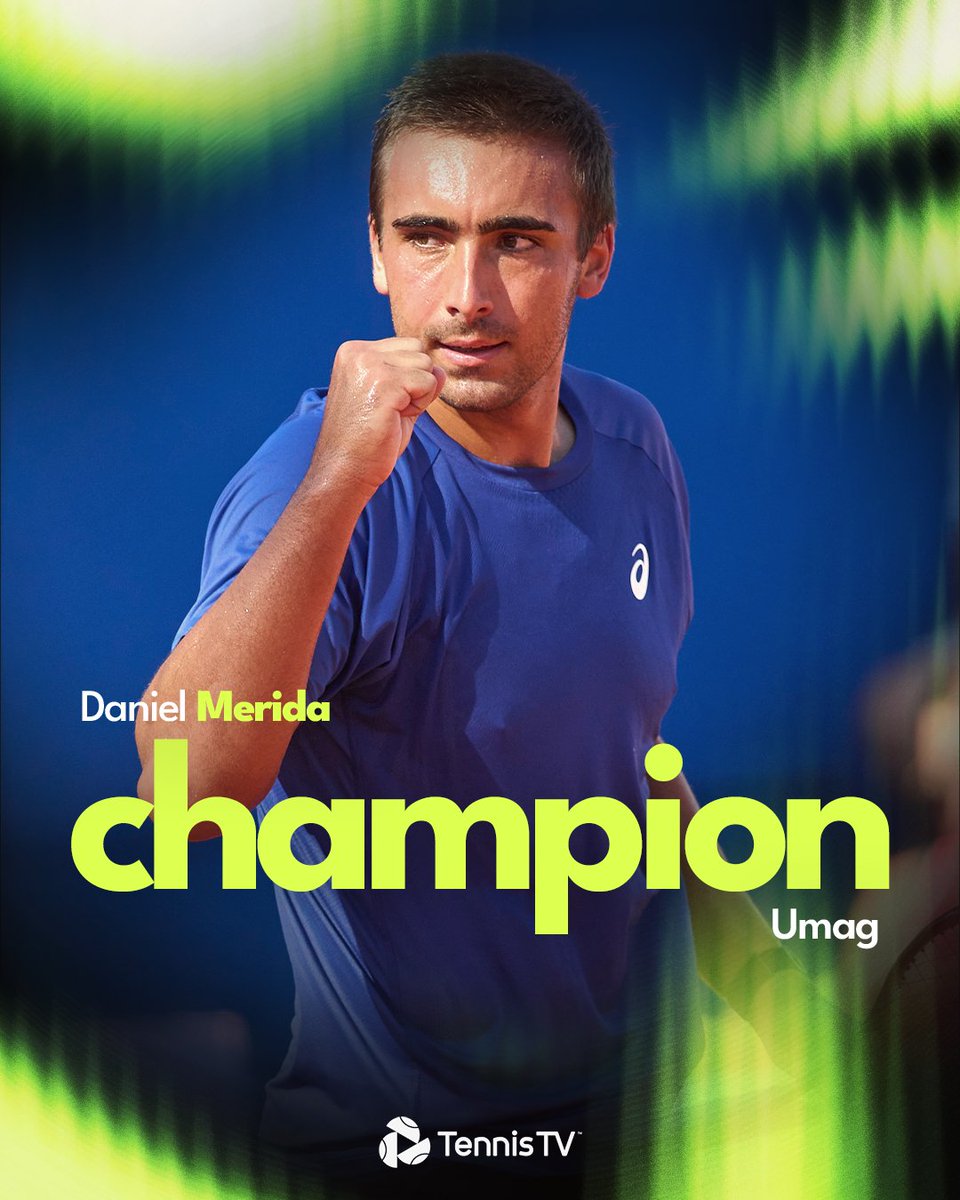 TennisTV's tweet photo. FIRST TITLE FEELING 👑

Daniel Merida claims his 1st ATP title in only his 7th ATP tournament as he defeats Dzumhur 6-2 5-7 6-2 in Umag

#CroatiaOpenUmag https://t.co/8kiBegT3Bo