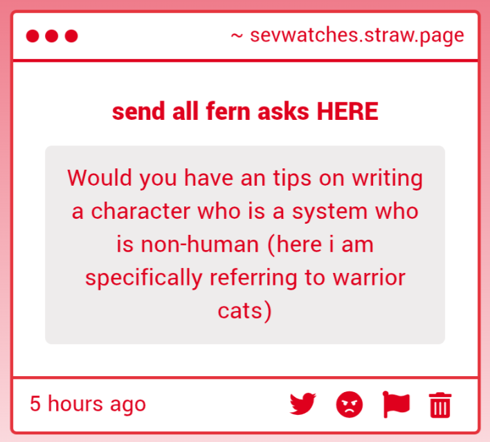featherleafern's tweet photo. 1. don't make it something caused by starclan / the dark forest, that's just the "demonic possession" stereotype
2. PLEASE GIVE THEM A TWOLEG OR MONSTER (CAR) ALTER CAN YOU IMAGINE HOW FUNNY THAT WOULD BE https://t.co/Kn5jAU2Cxu