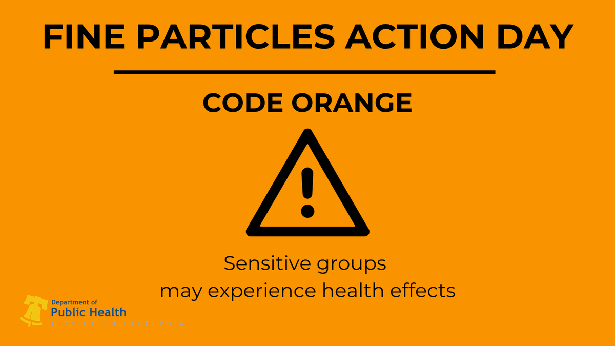 PHLPublicHealth's tweet photo. Today, July 18, 2026, has been declared a CODE ORANGE Fine Particles Action Day in Philadelphia. Protect your health during Air Quality Action Days by limiting strenuous outdoor activities.

Learn more about air quality: https://t.co/91JCrr2Tda https://t.co/bxyVlMr09D