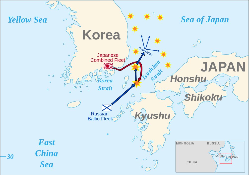 BrilliantMaps's tweet photo. Map Of The Battle of Tsushima In 1905

The size &amp; scale of the Japanese victory at Tsushima stunned the world. 

This was the first large scale defeat of any European navy at the hands of a non-European navy for centuries

More about it: https://t.co/LAMRgWHsoq https://t.co/9DZUukwPVq