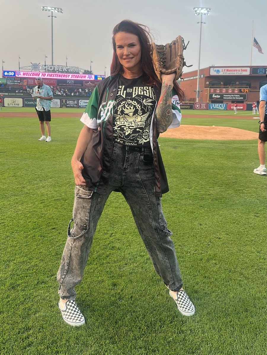 WrestlingWCC's tweet photo. Lita threw the first pitch at the Reading Fightin Phils game ⚾️ https://t.co/QZDQchD2ut