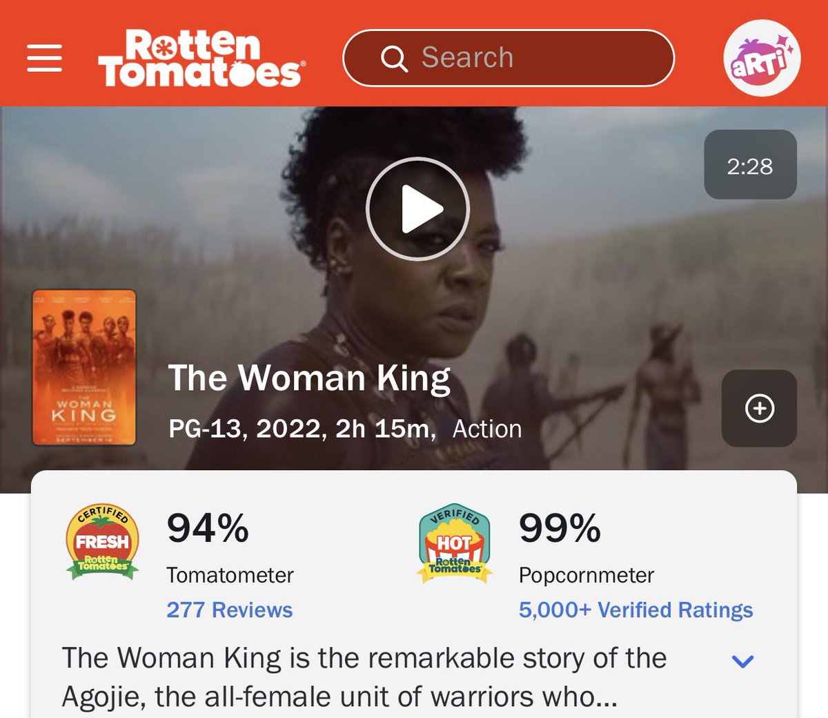 kevinnbass's tweet photo. Rotten Tomatoes is an op.

We do not know the mechanism; it is clear that some films are denied the special treatment; but for some films, the reviews are clearly not real.

Below: Return of the King vs. The Woman King.

The Odyssey’s current RT score is similarly fake.

There are many reports of removed reviews, and there is now a large divergence in the score with other review sites.

The problems with this film’s pacing, length, coherence, and character development are well-recognized even by professional reviewers.

Likewise the film inverts many of the original story’s core messages, turning Homer into a post-Cold War anti-war multi-cultural liberal who needs a therapist.

There is simply no way the film is rated this highly, but Rotten Tomatoes, through some mechanism or another, has become the Wikipedia of film reviews—pushing a false, politicized, manufactured consensus.

Again, The Odyssey’s review score is not real, and even those who liked the film know it.

Shame on Rotten Tomatoes.