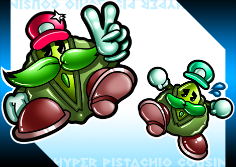 DataWestv3's tweet photo. Concept art of 'Hyper Pistachio Cousins', for the doujin fighter Tsukumogami.
The characters for this game get more bizarre by the upload. Not even sure if these guys will make the roster...
#indiegame #gamedev #conceptart #concept #fightinggame #fighter #characterdesign #indie https://t.co/Ij3zgeZXHJ