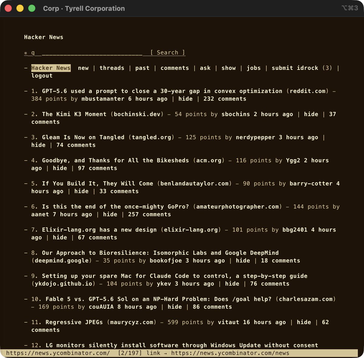ActiveSkip's tweet photo. Terminal browsers broke 20 years ago: they parse HTML and the web went JavaScript.

mdbrowse fronts a real browser engine: your terminal gets the semantic page. Headings, prose, links, tables. Your cookies, your logged-in web, no noise.

brew install giantravens/tap/mdbrowse https://t.co/FXxR9VFoAN