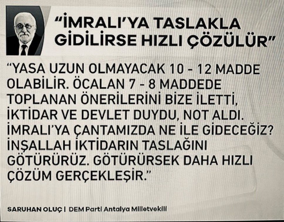 umitozdag's tweet photo. Hani PKK ile pazarlık olmayacaktı. 
Hadi PKK kayıtsız şartsız teslim olacak, silah bıracak, Türkiye. Suriye, Irak ve İran’daki unsurlarını dağıtacaktı. 
PKK bunların hiç birisini yapmadı. Ancak Öcalan’ın İnralı’daki mahkum statüsü adeta sona erdi. Şimdiden yasa tasarıları hazırlıyor. TBMM’ye akıl veriyor. @zaferpartisi @zpgencresmi