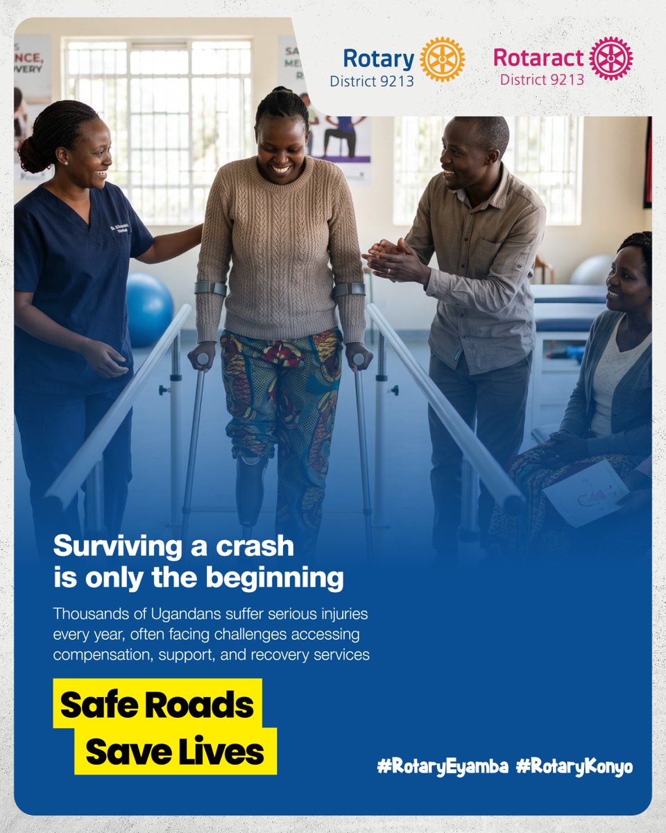 rotaryd9213's tweet photo. Surviving a crash is only the beginning of the journey.

Recovery requires medical care, emotional support, rehabilitation and compassion care from families and communities.

 Let us support crash survivors as they rebuild their lives.

Road safety is about people.
Safe Roads, Save Lives
#RotaryEyamba
#RotaryKonyo