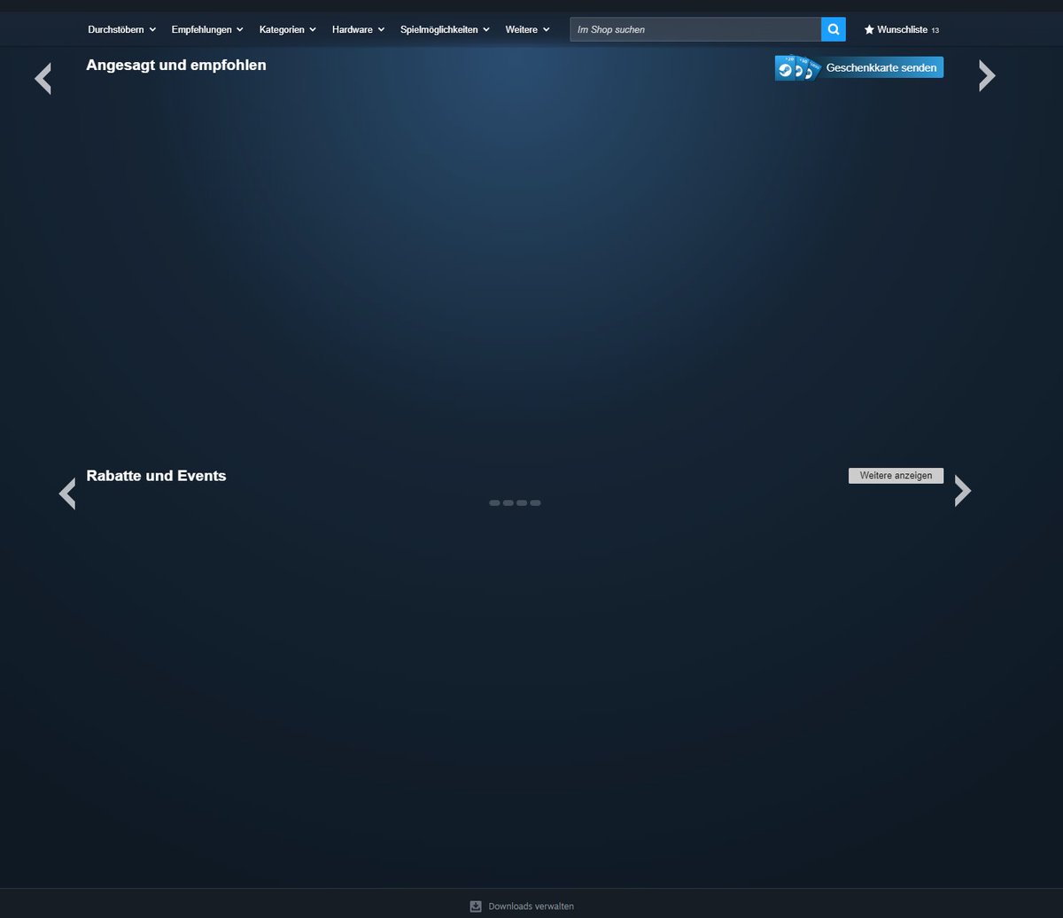 Fantib's tweet photo. @Steam @Steam_Support Warum wird mir denn in der Steam App auf der Shop Seite denn plötzlich kein Inhalt mehr angezeigt? Sollte ich über anderen weg zu einem Spiel kommen, lässt sich das auch nicht kaufen :D Und ja, Updates sind gemacht #steam #shop https://t.co/bP2ZS5gBuh