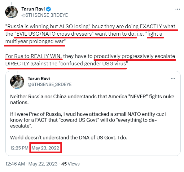 3RDEYE_ESP's tweet photo. At the outset of the American Yehudis war against Russia in Ukraine, I said that the Russian SMO was the second best option, and once again, I was proven prescient.

The EVIL goras and yehudis plan was to get Russia into a "prolonged war to bleed them" and Russia fell in their trap.

The first best option for Russia was to attack a "very small NATO entity" and challenge the death fearing cross dressing confused gender gora and yehudi cowards and FORCE them to RUN AWAY from Ukraine like the sissies they are.

@AGDugin @mfa_russia @KremlinRussia_E @MedvedevRussiaE 

@palkisu @gauravcsawant @RShivshankar @PadmajaJoshi Here is ANOTHER PROOF that I am the ONLY ENTITY on this planet who can READ the EVIL american govt deep state goras and yehudis and THEY KNOW IT TOO.

@ShashiTharoor @narendramodi @DrSJaishankar @PiyushGoyalOffc @PiyushGoyal @KanganaTeam