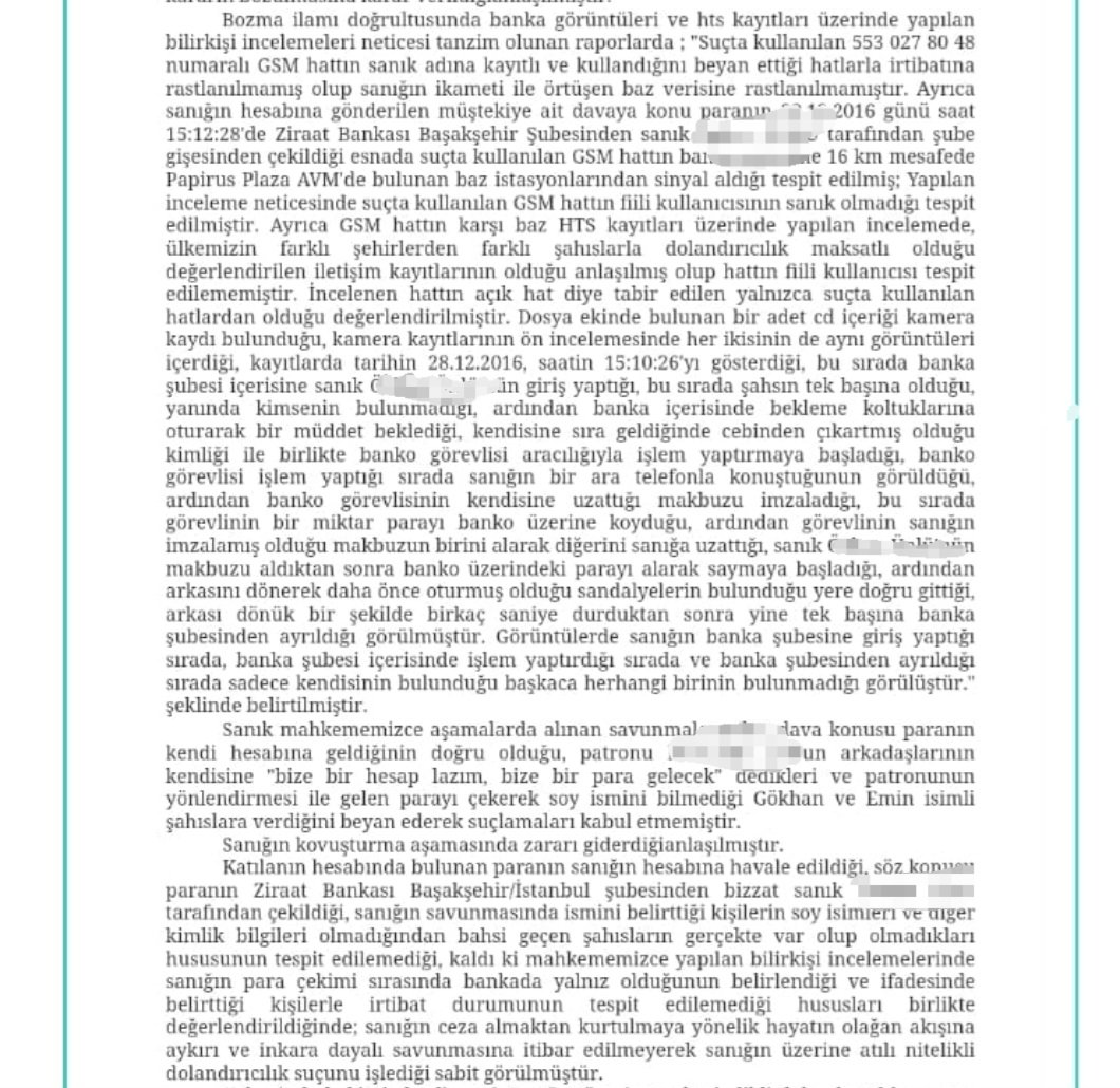 tokali_ibrahim's tweet photo. TCK 158'de MAHKEMEYE BAŞVURU  İÇİN SOMUT ÖRNEK❗️
✅️ Tarafımıza dosya inceleme ve başvuru hazırlamak için ulaştırılan TCK 158 kararı' nı örnek olması için paylaşıyorum.
⚠️  Somut örneğimizde sanığın,  hesabına yatan parayı bankadan bizzat çeken kişi olduğu ancak  mağduru arayan kişi olmadığı delillerle sabittir.
⚠️Mahkeme sanığın iban sağlayıcı değil, dolandırıcılığı yapan kişi olduğu gerekçesi ile mahkumiyet vermiş ve  karar kesinleşmiştir.
⚠️ Ancak karara baktığımızda sanığın gerçek dolandırıcı olmadığına dair somut deliller var.
⚠️ Fakat karar tarihinde zaten iban sağlayanlara da ceza verme eğilimi olduğu için mahkumiyet verilmiştir.
⚠️ Şimdi  bu eylem yasada ayrıca tanımlandığı için burada mahkemeye başvuru yapılarak eylem ve deliller yeniden değerlendirilmelidir. 
⚠️ Bu ve benzeri yani gri dosyalarda da mahkemeye sağlam bir gerekçe ile hazırlanacak dilekçelerle başvuru yapılmalıdır.
