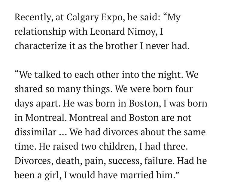 SubcommanderT's tweet photo. Nice long article about Shatner below, with a great quotation about Nimoy. https://t.co/USlLGF3baj