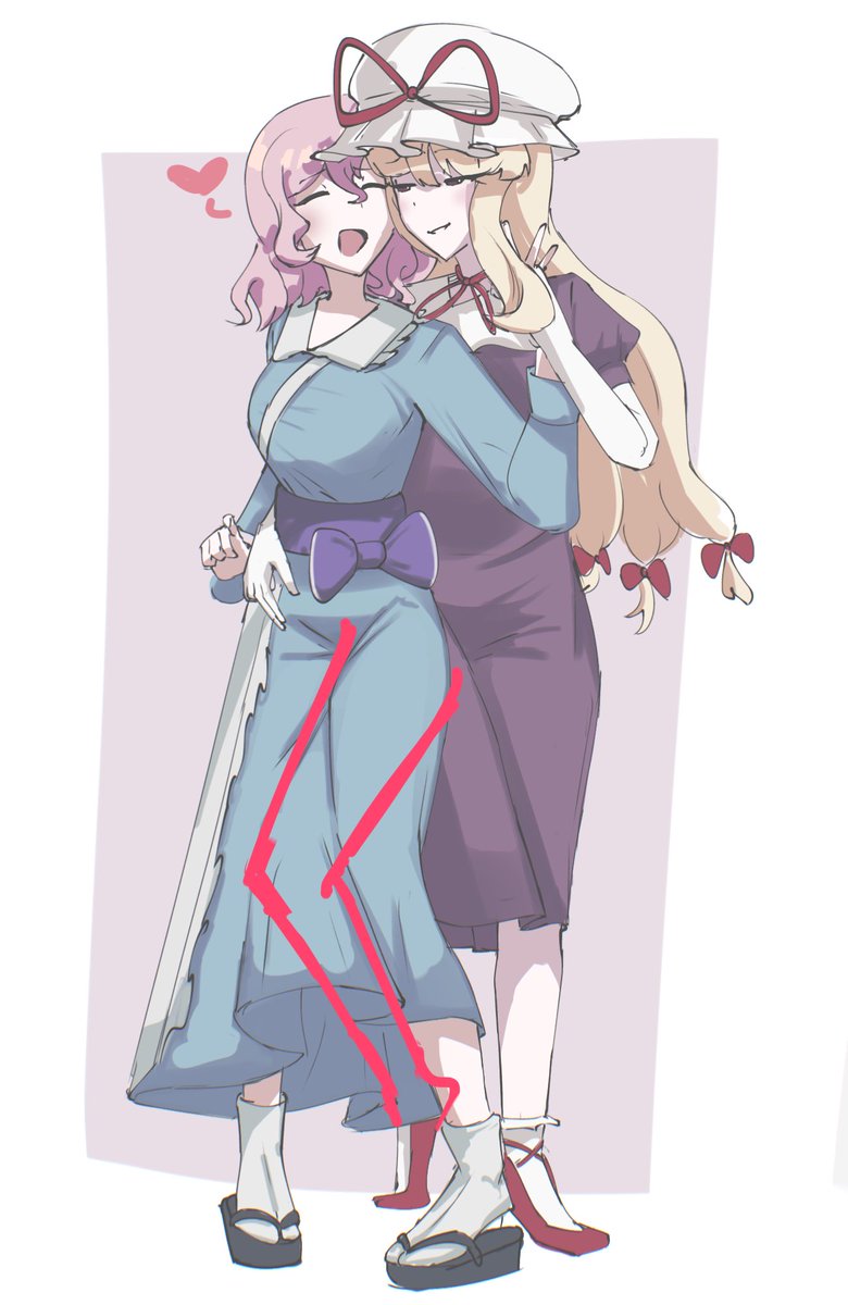 pomju_'s tweet photo. Nobody knows this but under all the dresses Yukari is putting her knee in between yuyuko’s thighs https://t.co/m5QtQzS32B