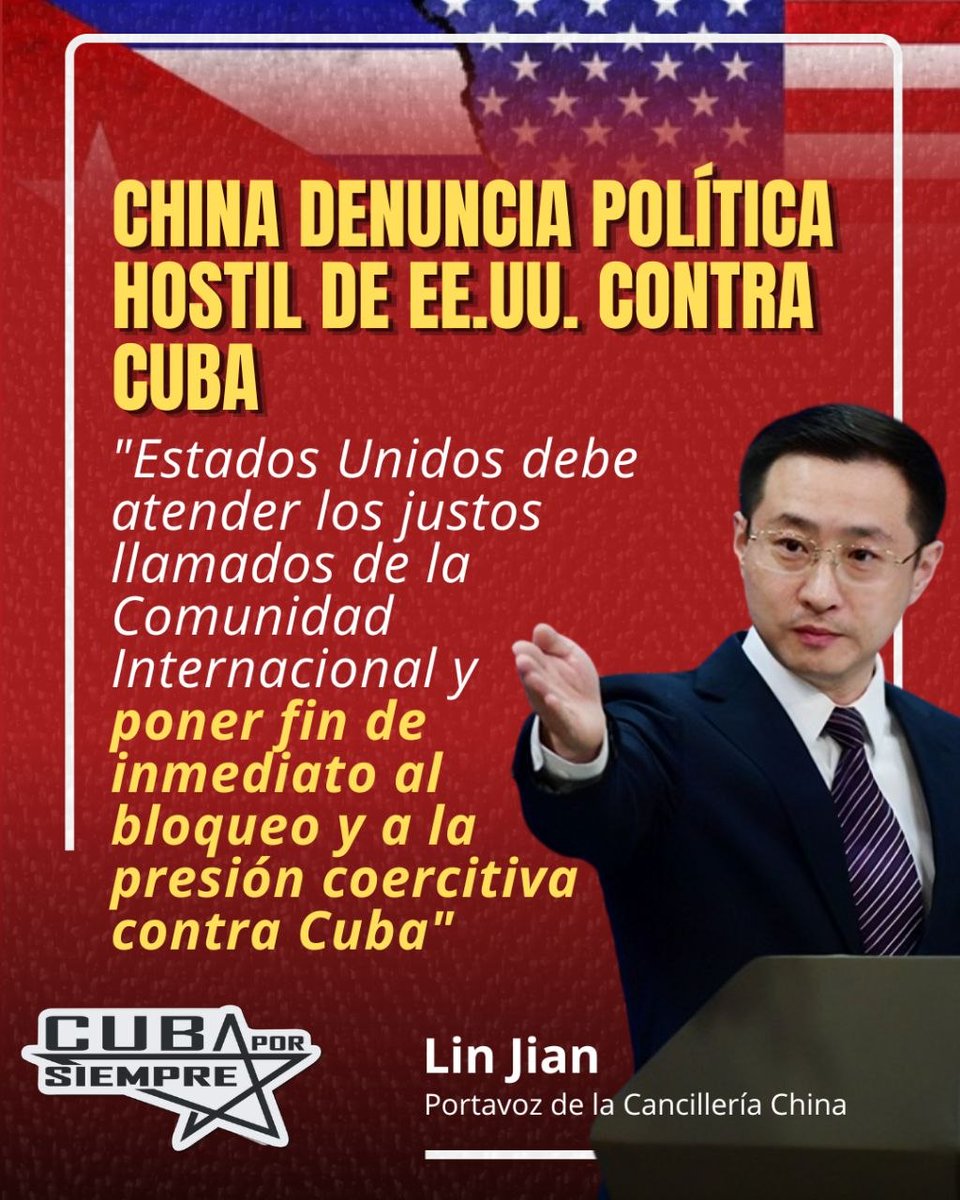 GelacioOviedo's tweet photo. ‼️China rechazó las nuevas medidas adoptadas por Estados Unidos 🆚 Cuba y ratificó su apoyo a la Isla, al denunciar que el bloqueo económico, comercial y financiero impuesto por más de seis décadas ha provocado un profundo daño al pueblo cubano. https://t.co/B0NnurTsNr